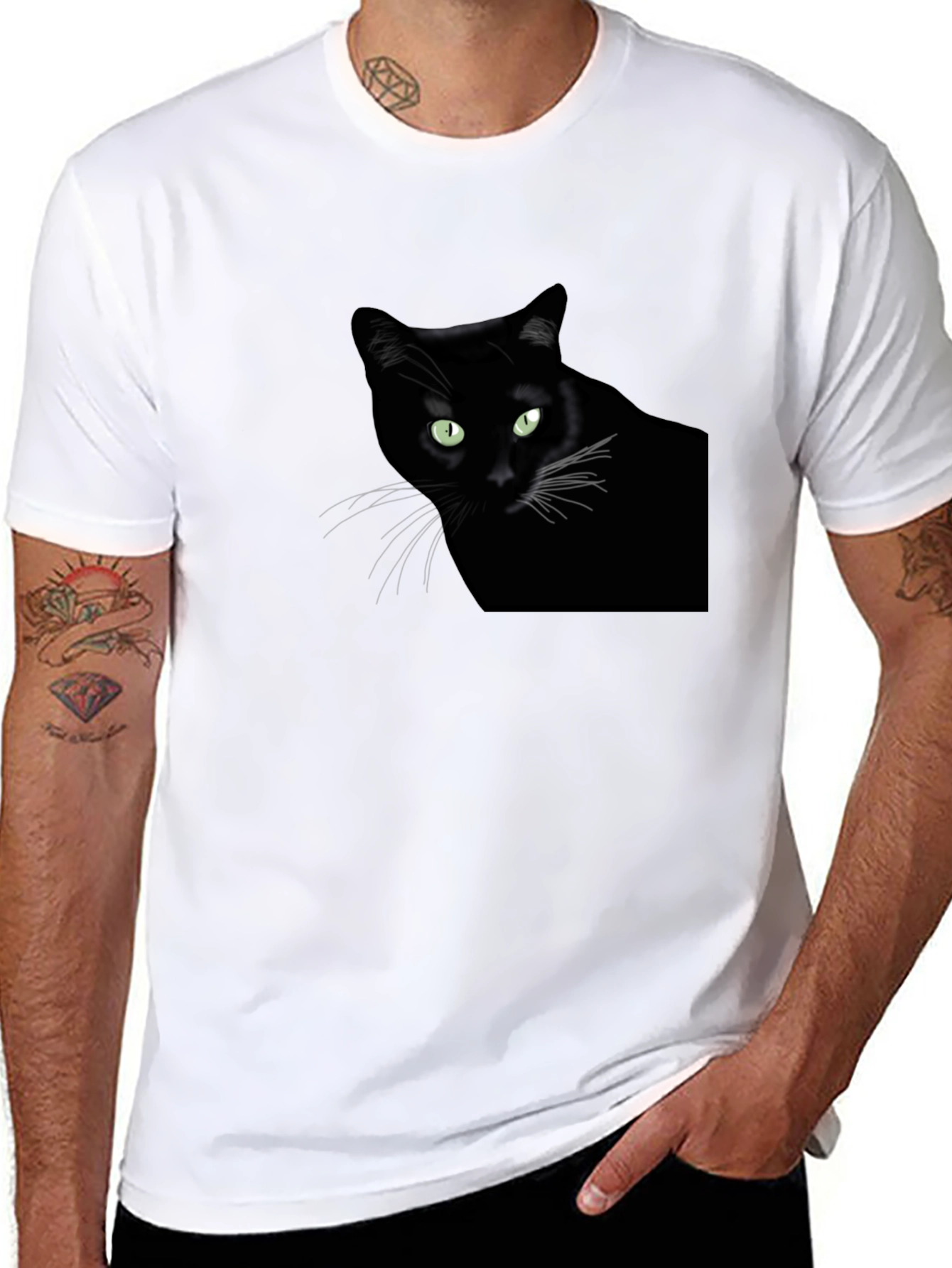 Black Cat Graphic Tee - Mens Casual T-Shirt