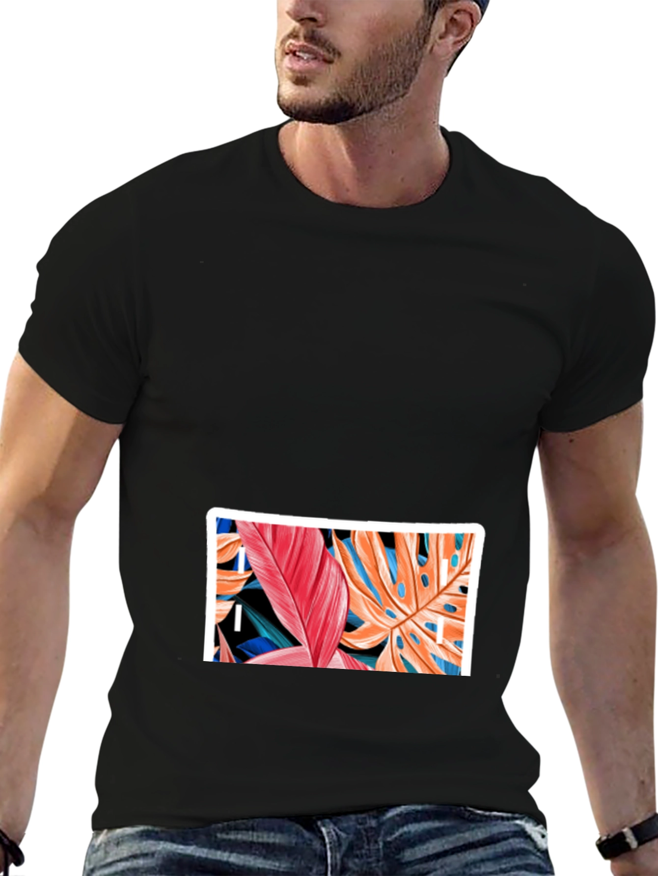 Tropical Leaf Graphic Black T-Shirt