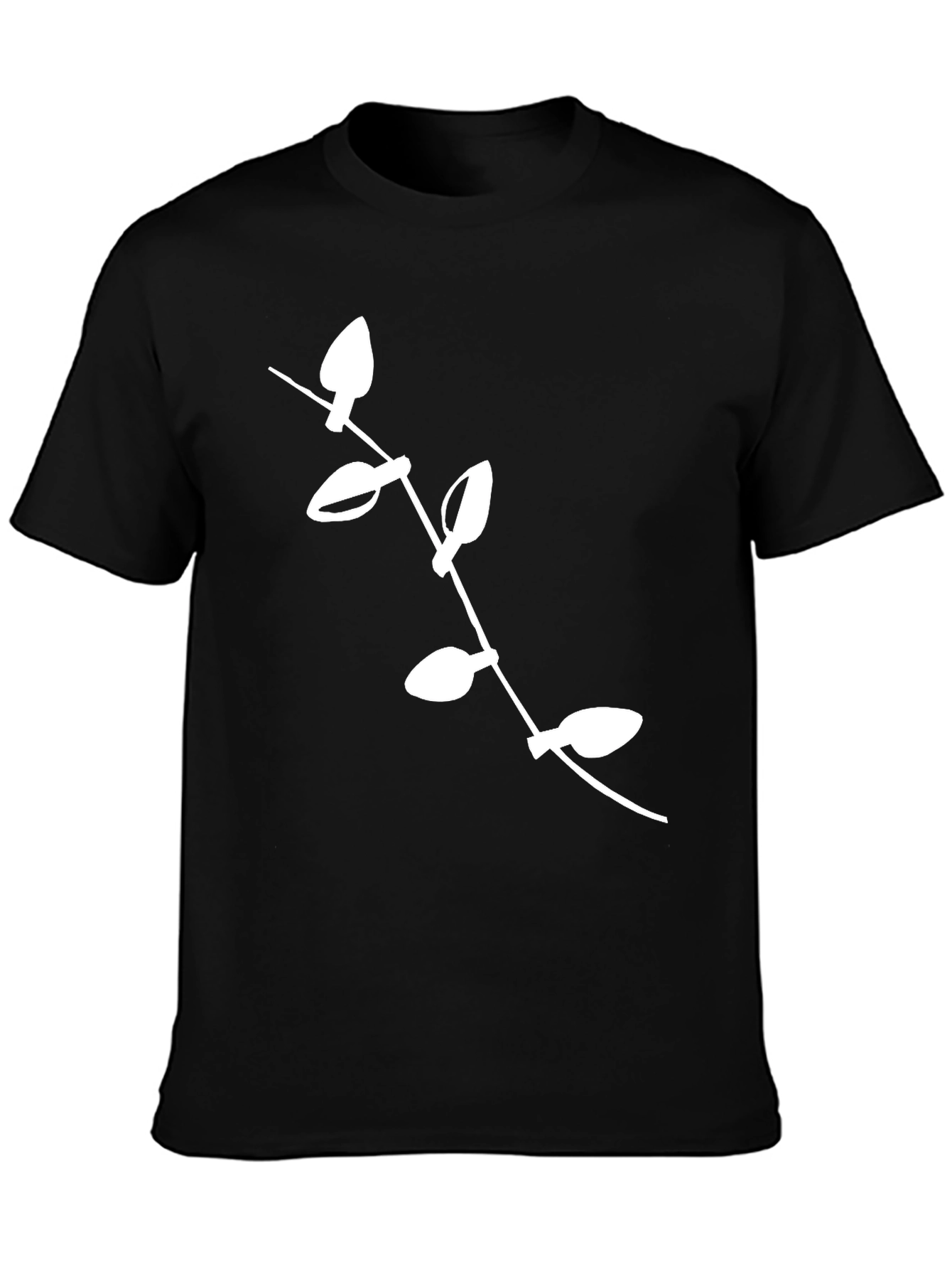 Modern Black Tee with White Leaf Design