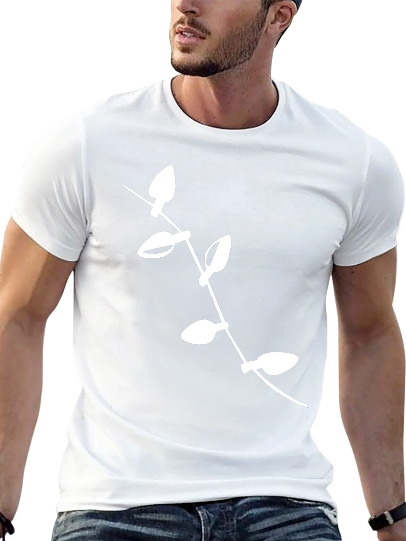 Modern Black Tee with White Leaf Design