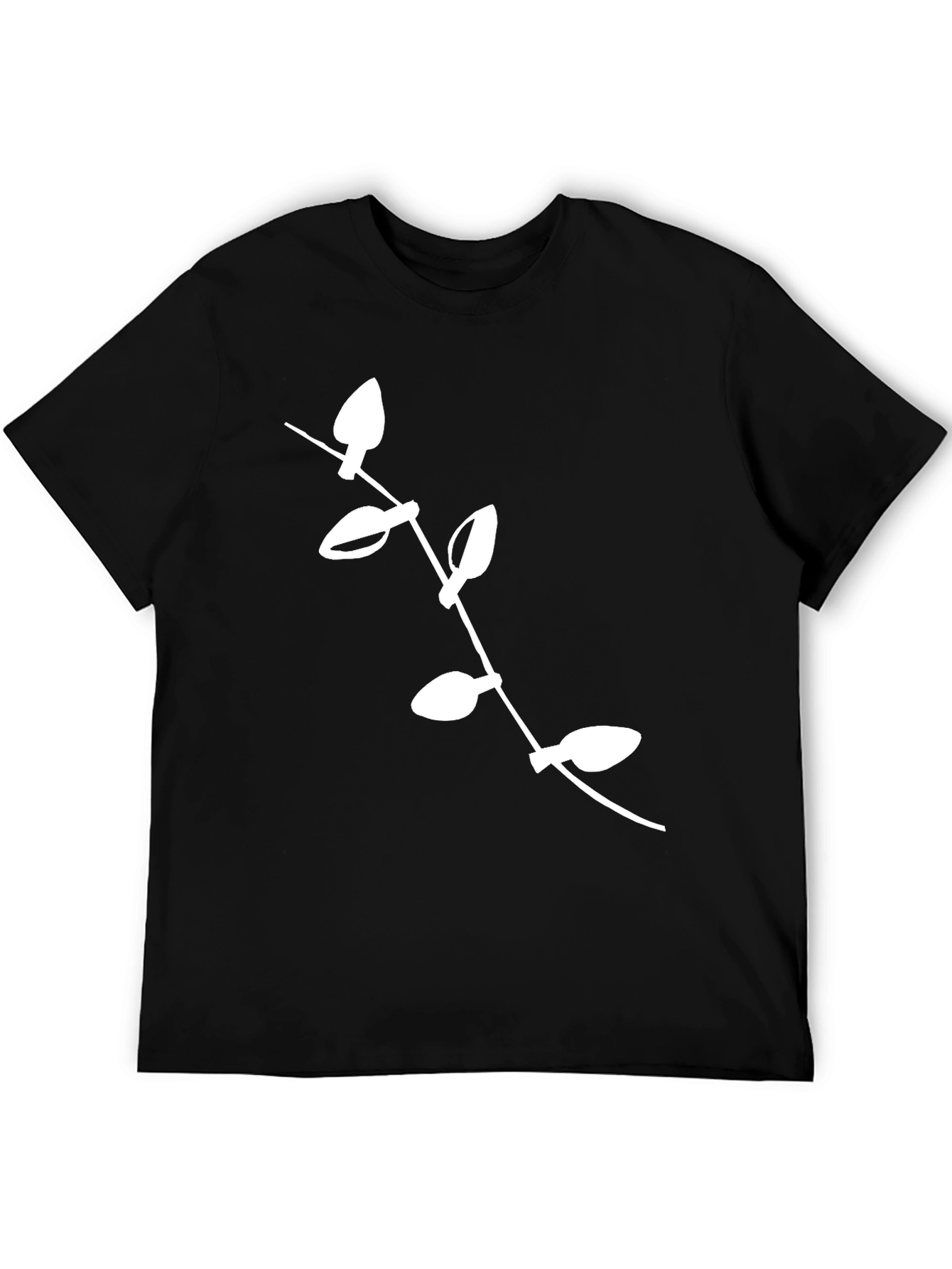 Modern Black Tee with White Leaf Design