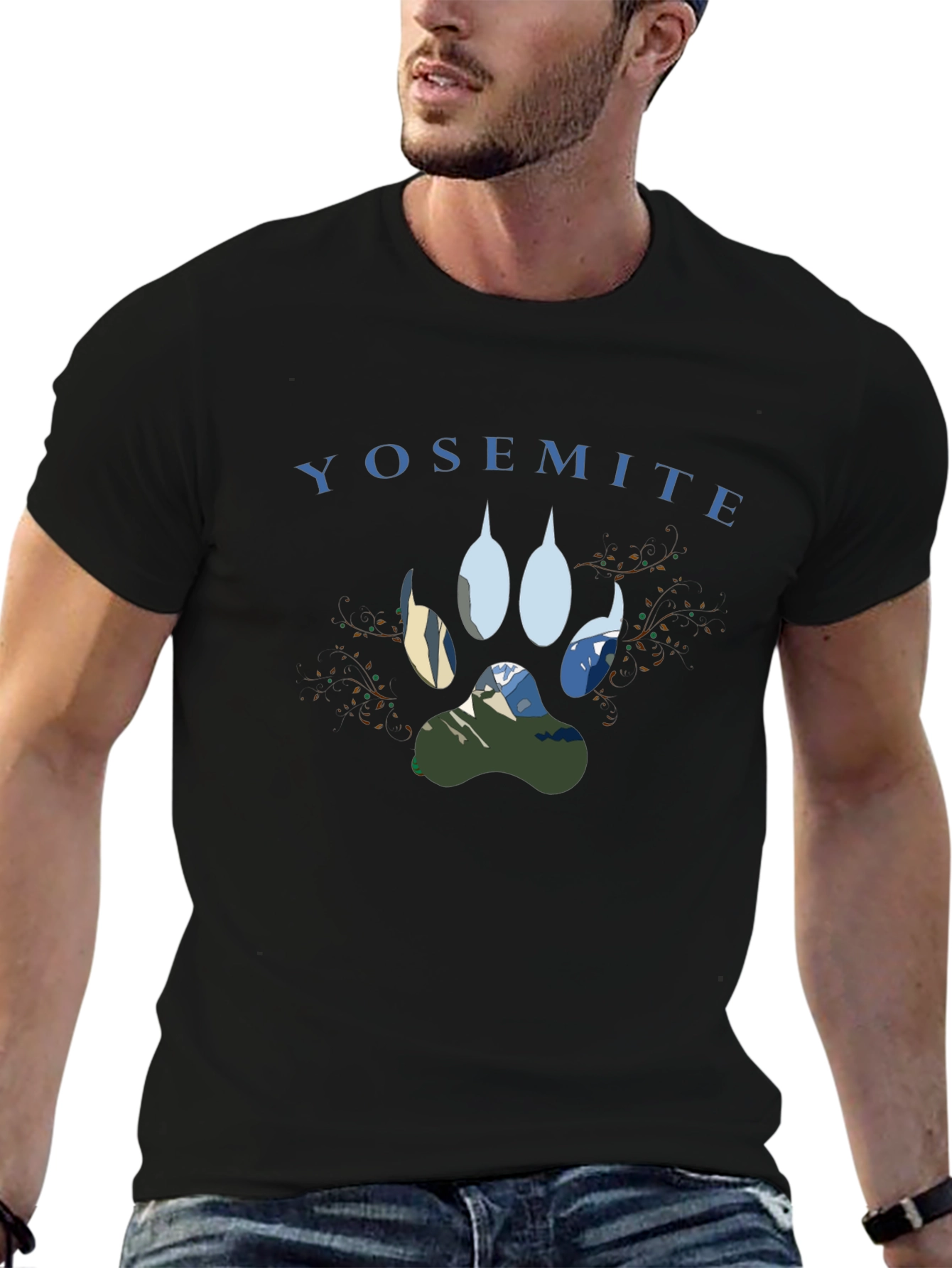 Yosemite Paw Print Graphic Tee - Black