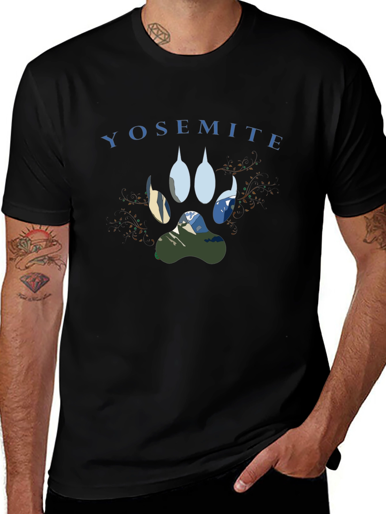 Yosemite Paw Print Graphic Tee - Black