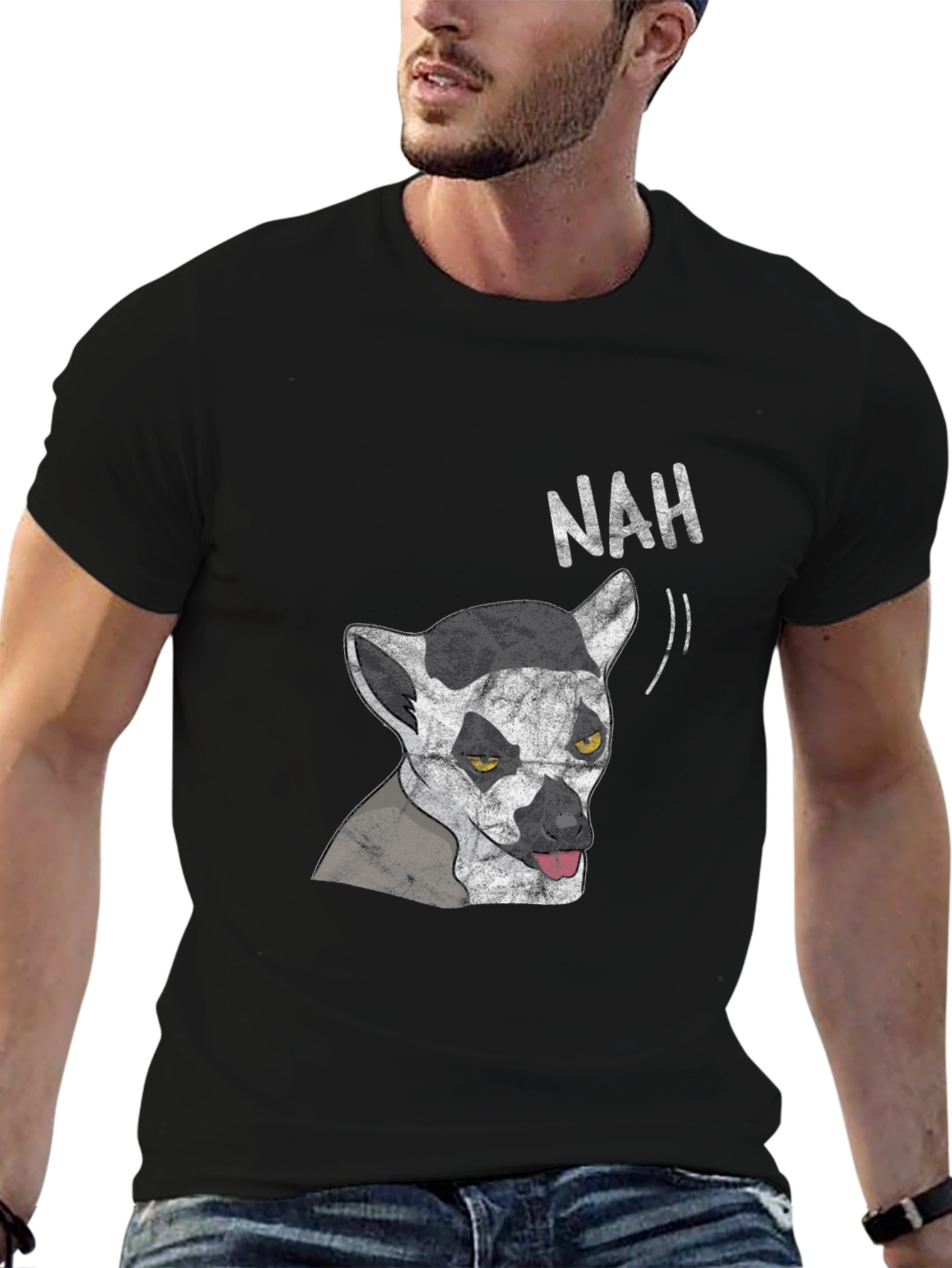 Lemur Nah Graphic Tee - Black Cotton T-Shirt
