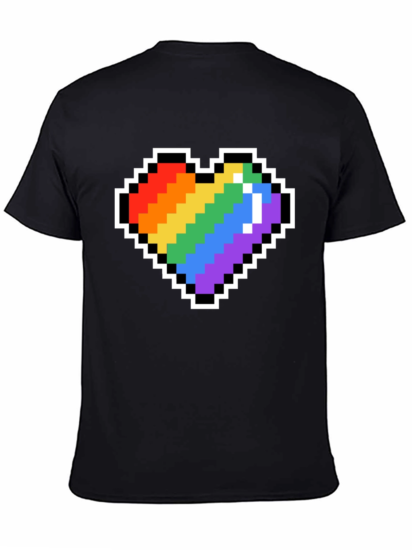 Pixel Heart Pride T-Shirt - Black Crew Neck Tee