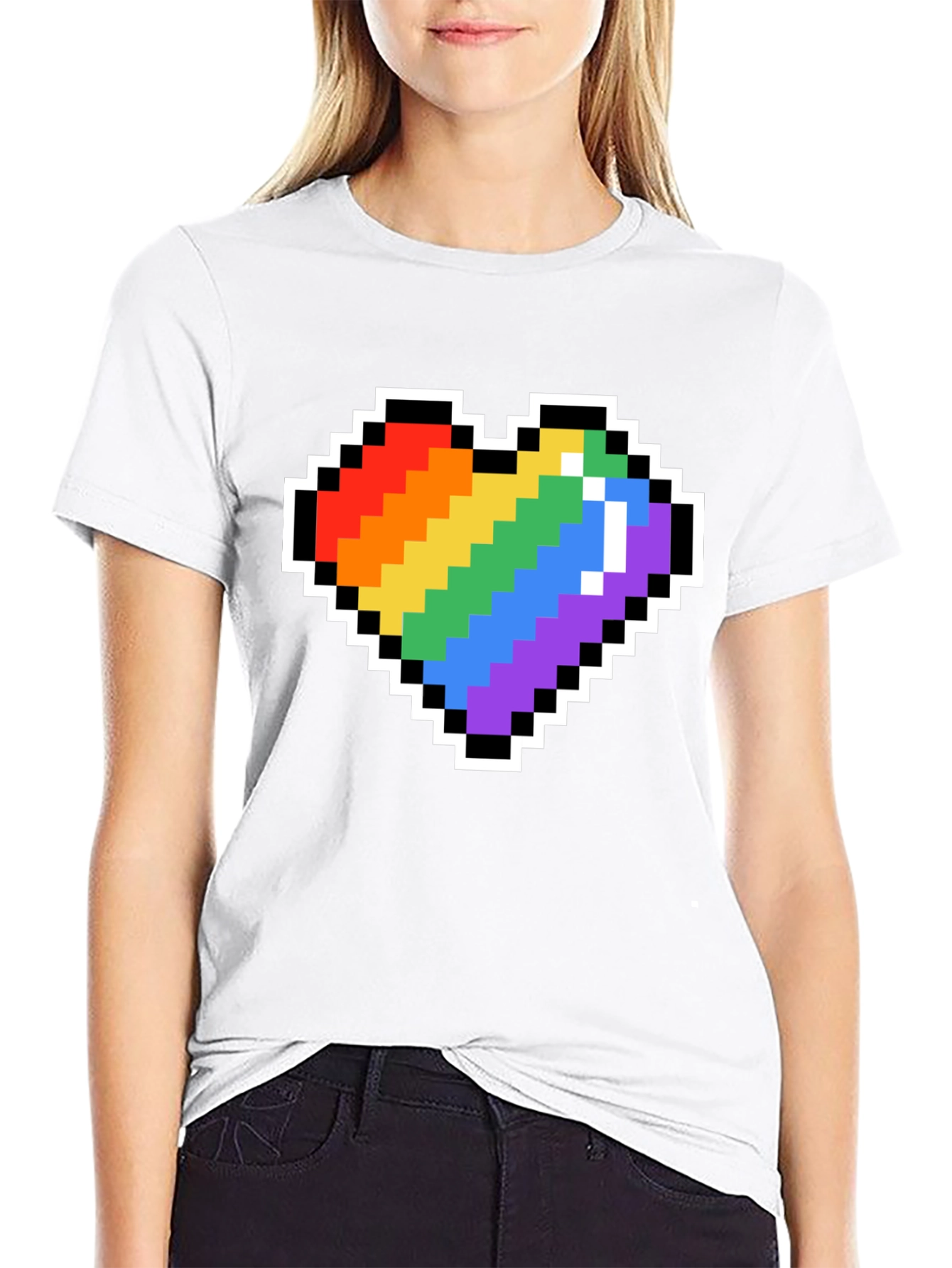 Pixel Heart Pride T-Shirt - Black Crew Neck Tee