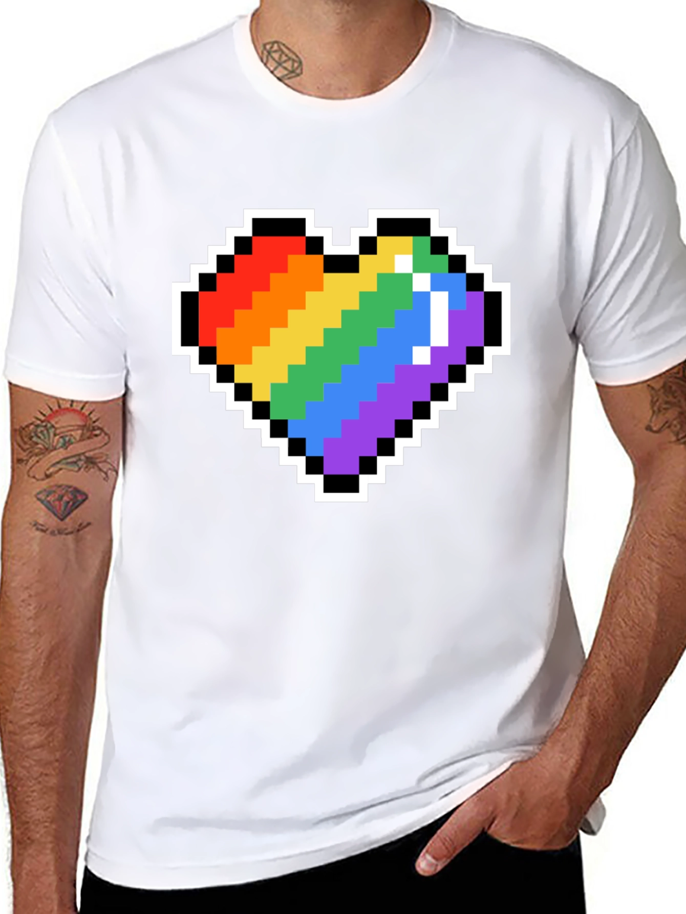 Pixel Heart Pride T-Shirt - Black Crew Neck Tee