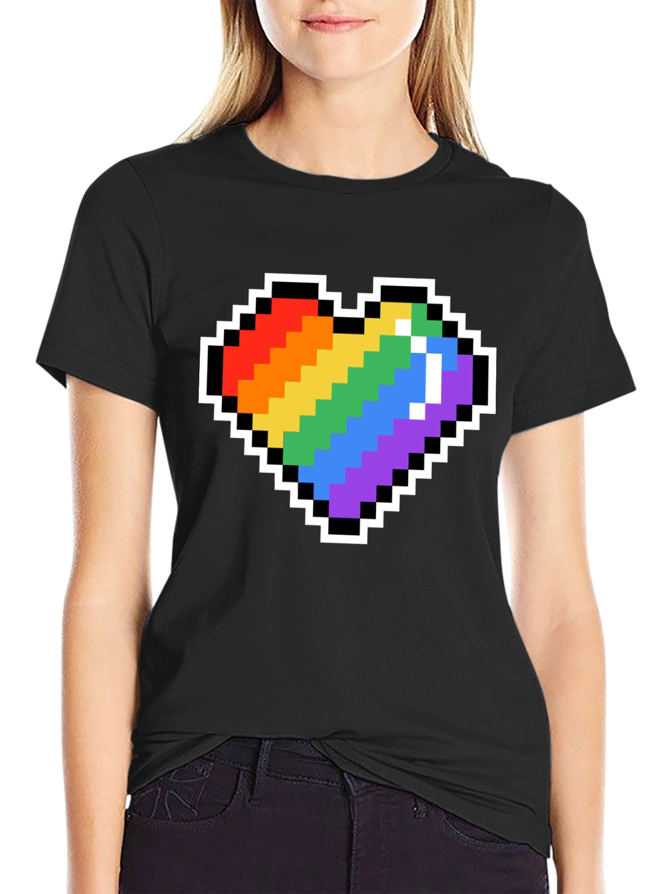 Pixel Heart Pride T-Shirt - Black Crew Neck Tee