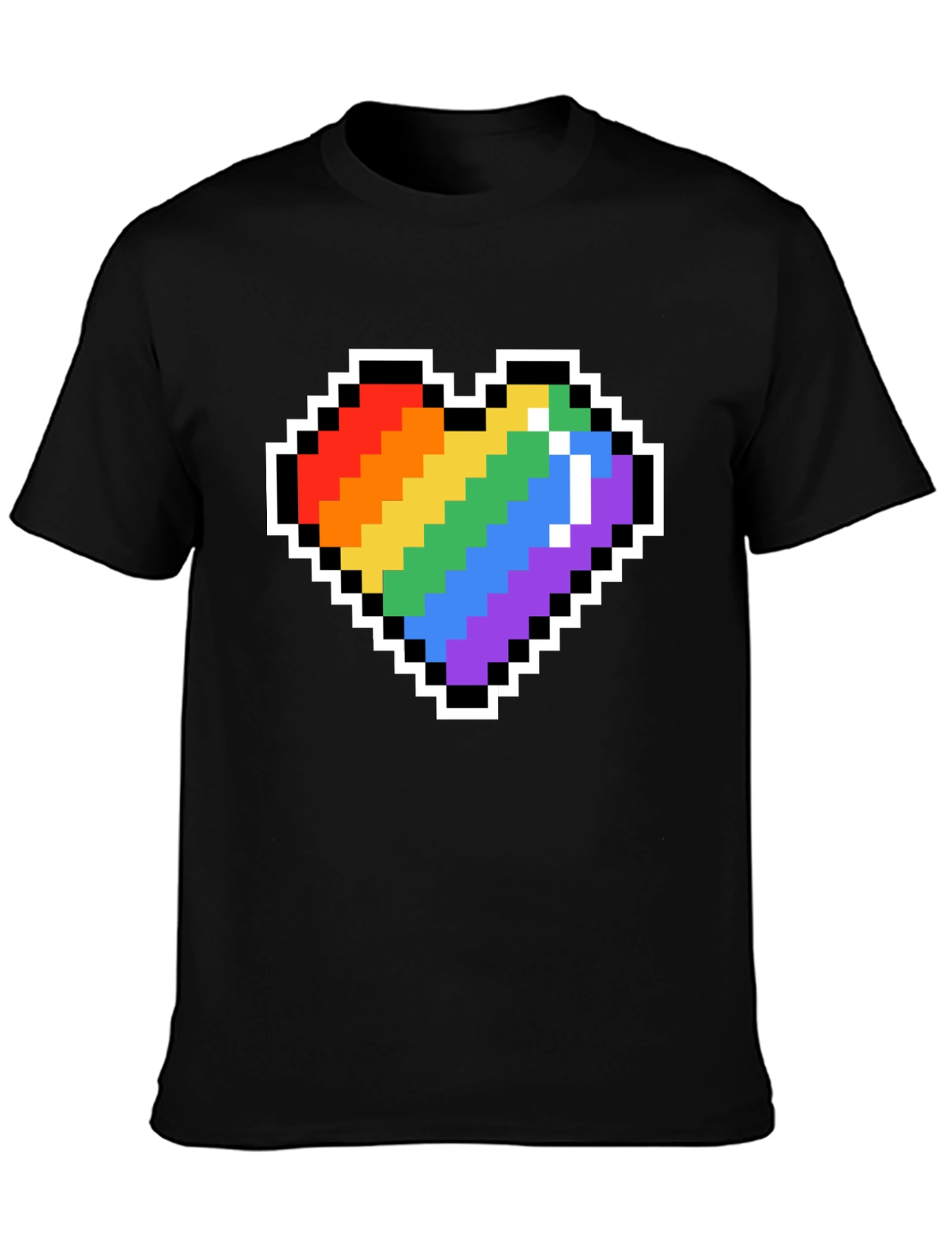 Pixel Heart Pride T-Shirt - Black Crew Neck Tee