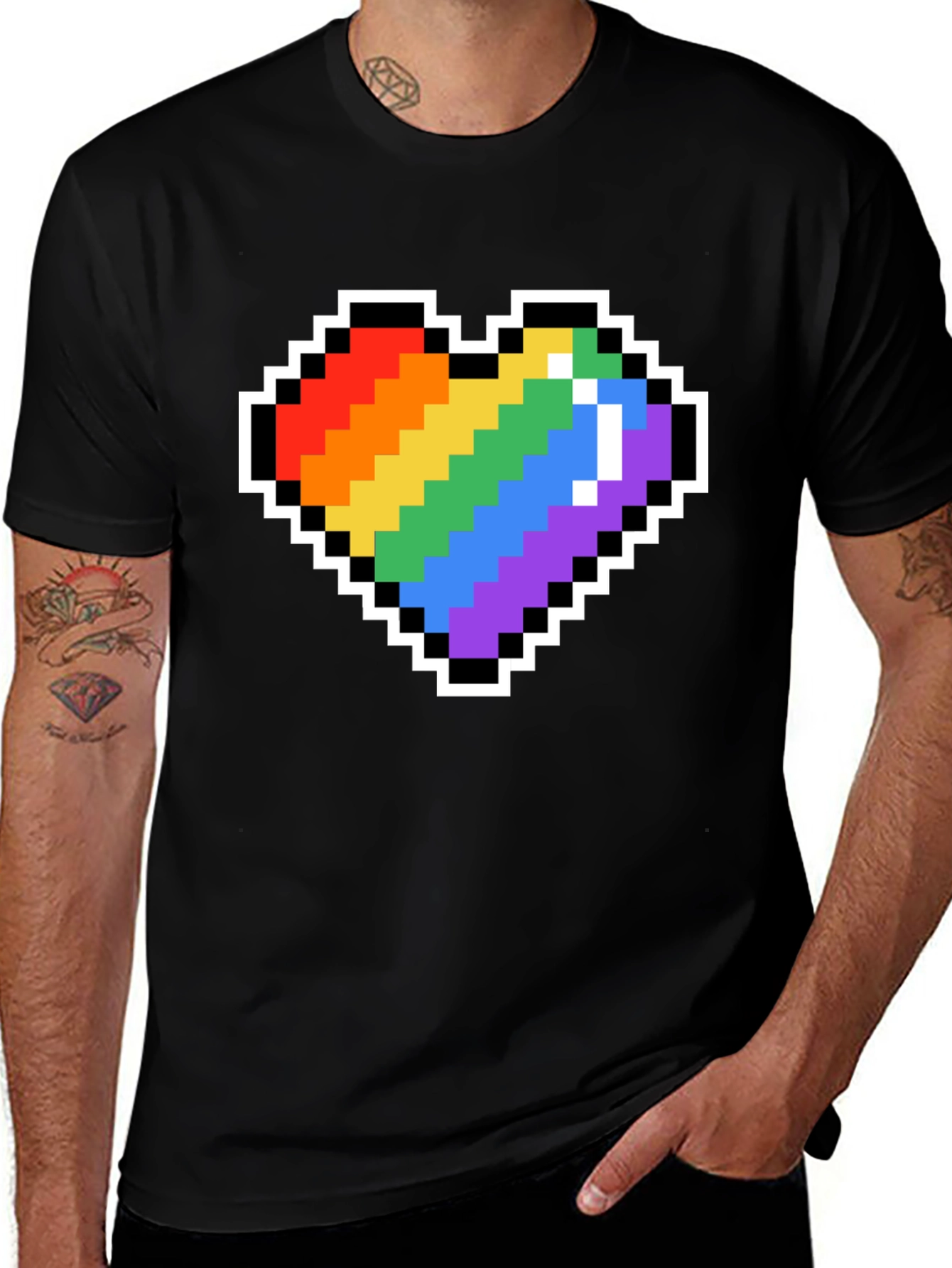 Pixel Heart Pride T-Shirt - Black Crew Neck Tee