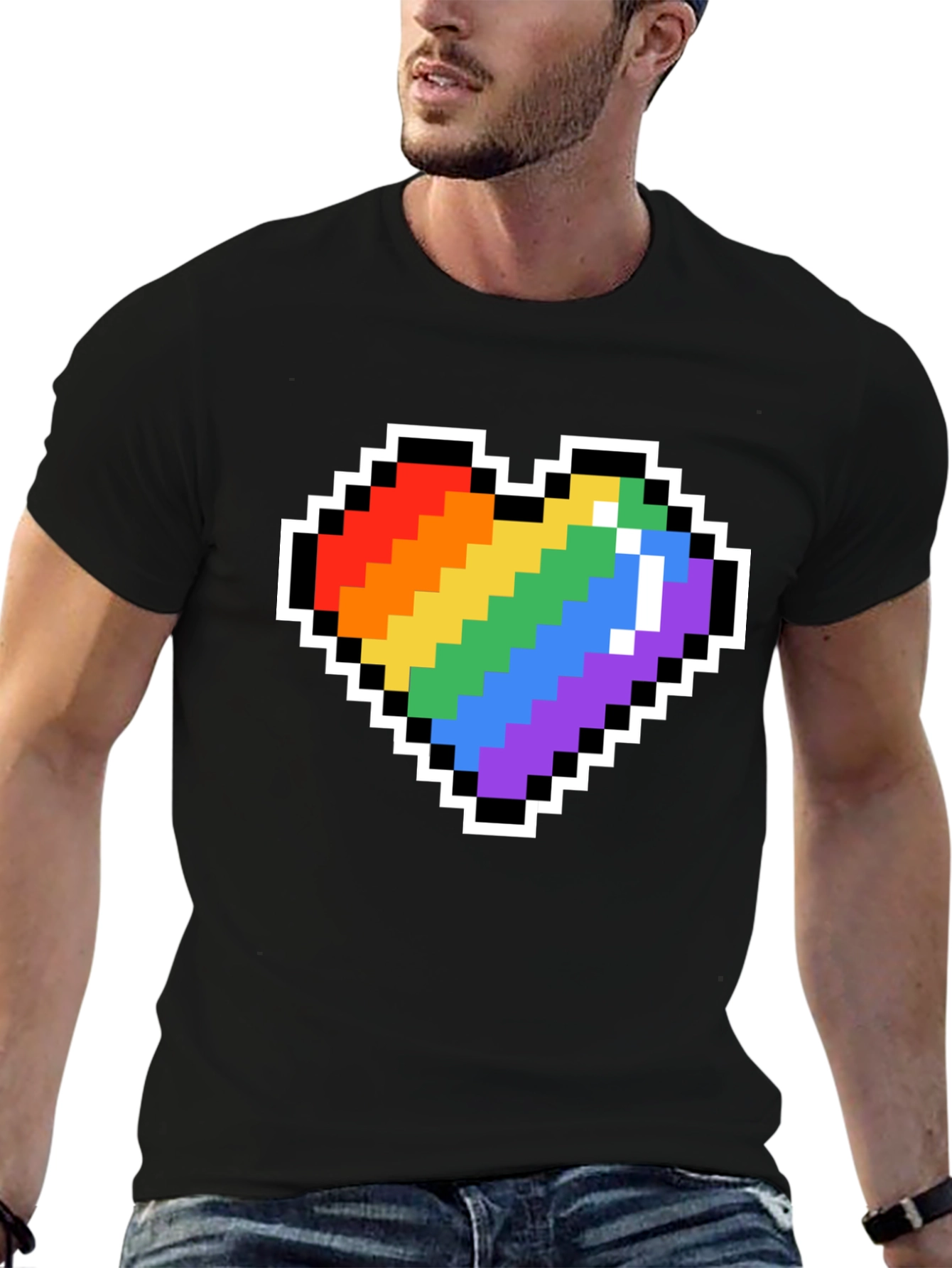 Pixel Heart Pride T-Shirt - Black Crew Neck Tee