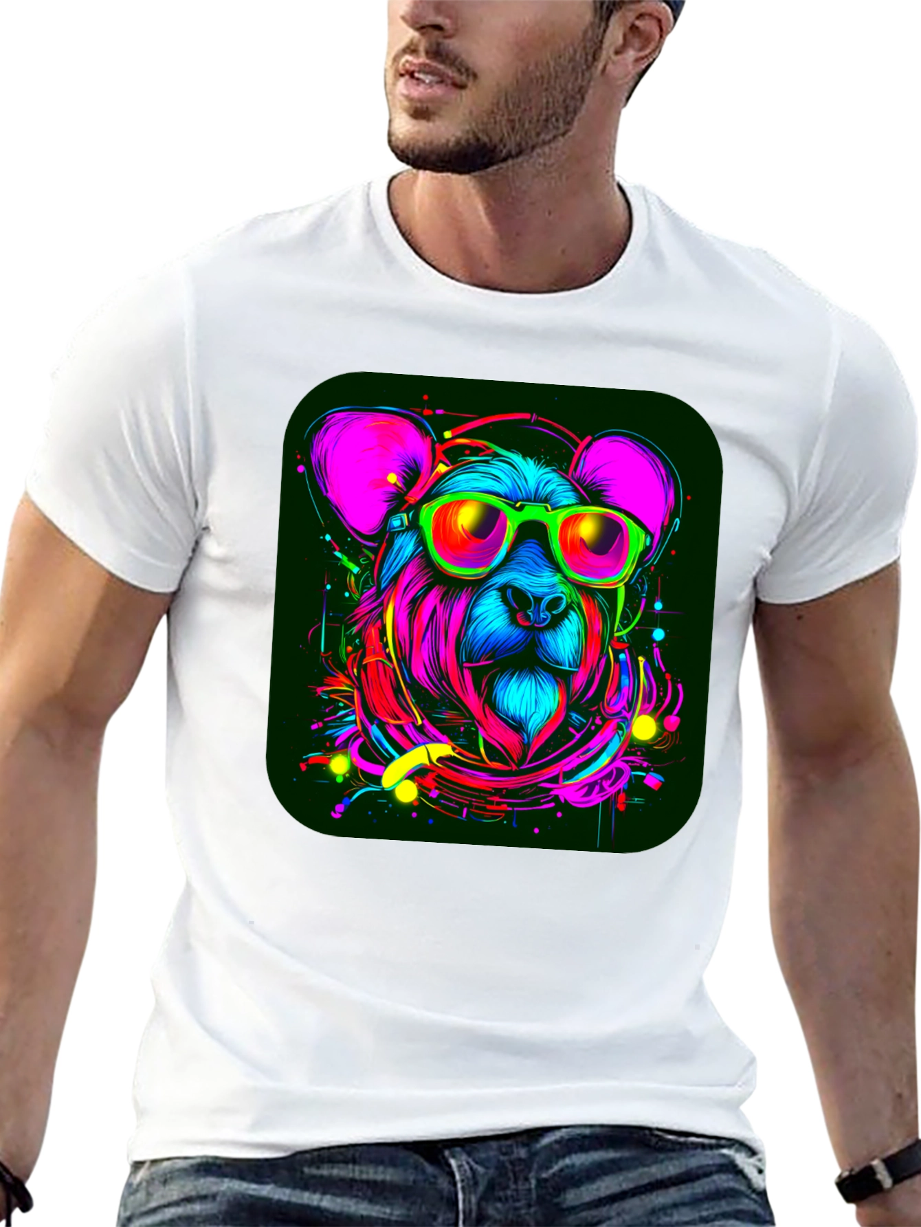 Cool Bear Graphic Tee - Vivid Neon Animal Design