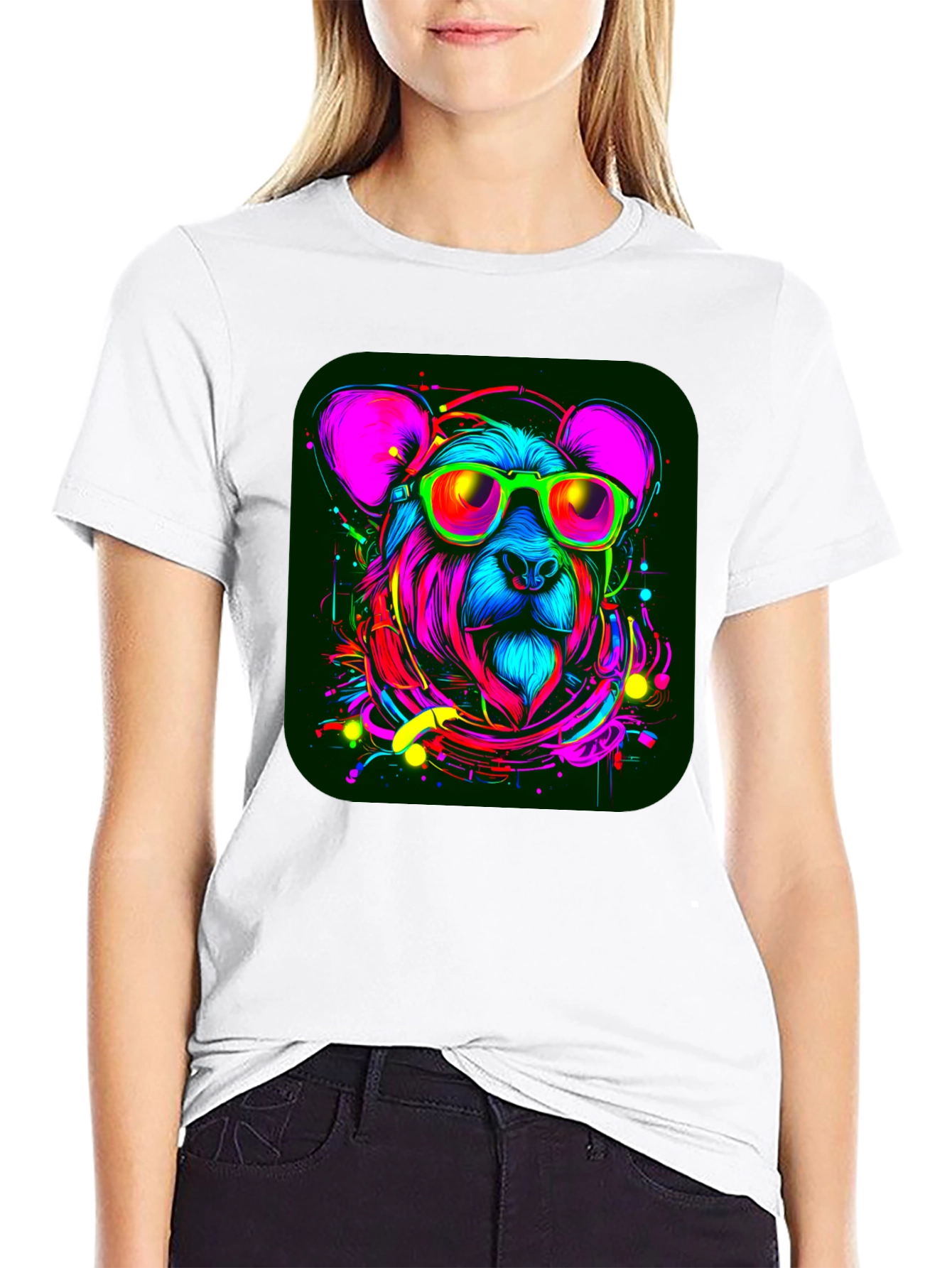 Cool Bear Graphic Tee - Vivid Neon Animal Design