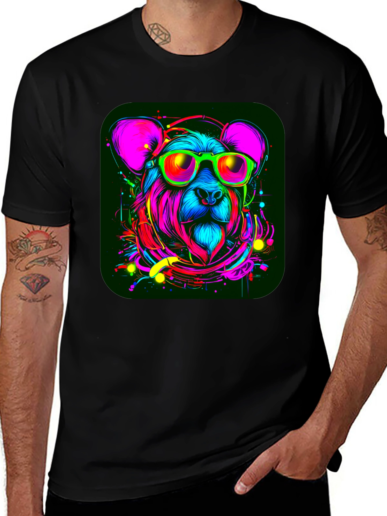 Cool Bear Graphic Tee - Vivid Neon Animal Design