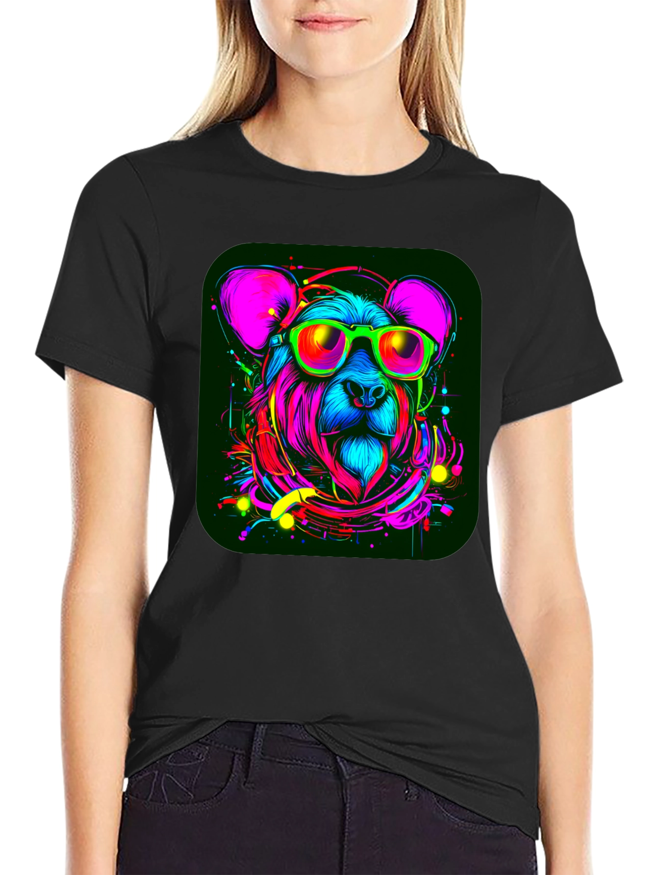 Cool Bear Graphic Tee - Vivid Neon Animal Design