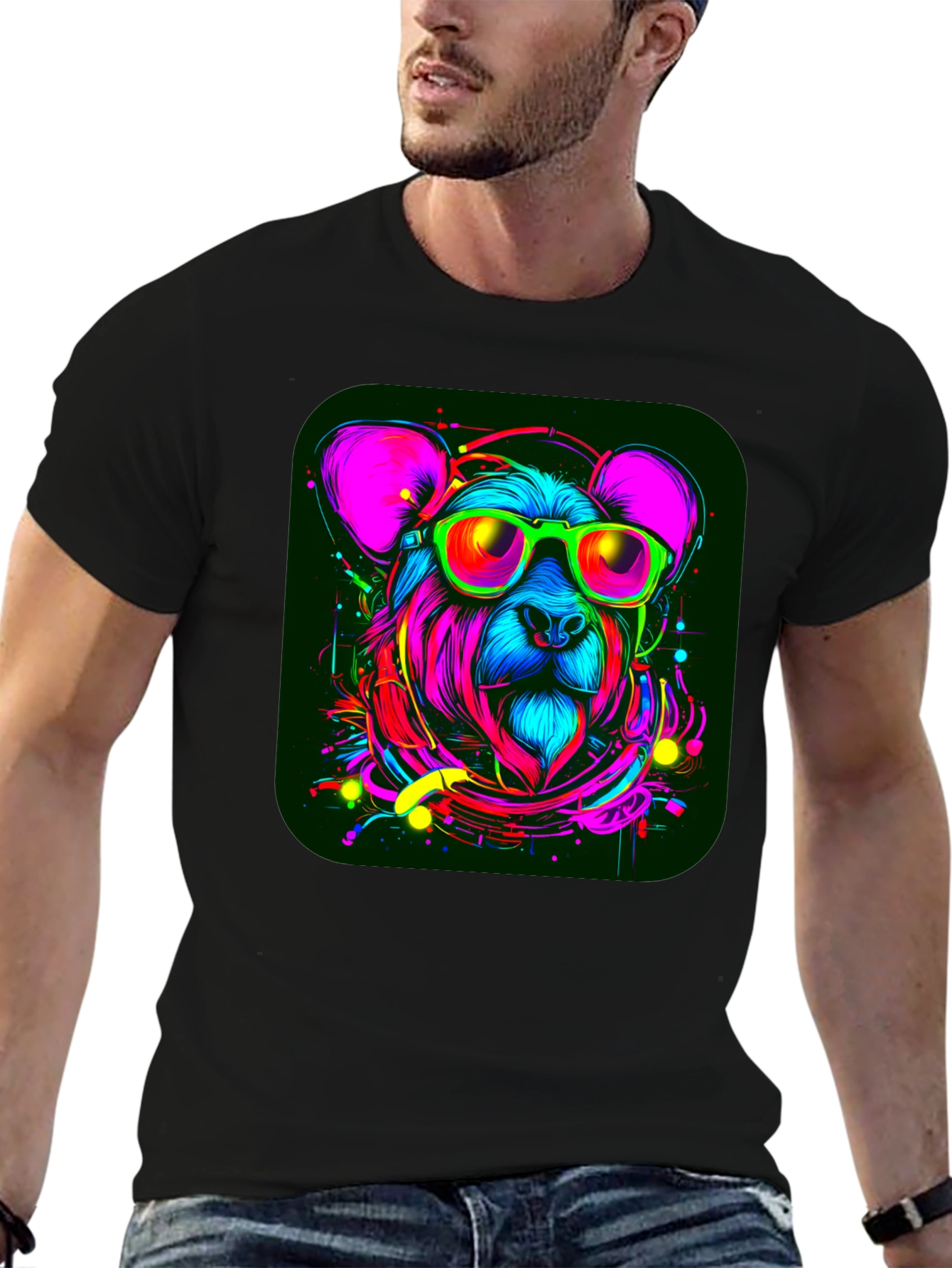 Cool Bear Graphic Tee - Vivid Neon Animal Design