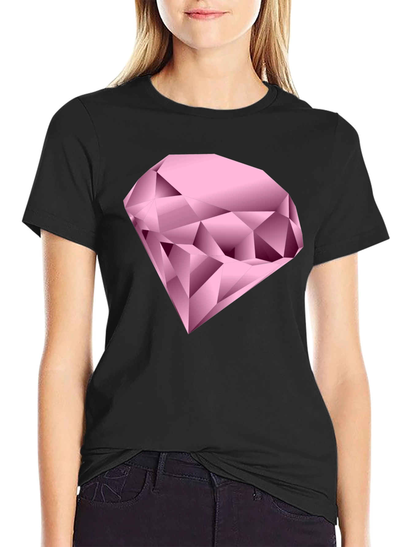 Pink Diamond Graphic Black T-Shirt