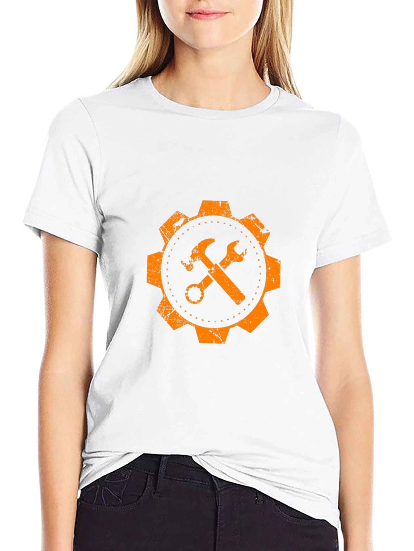 Orange Gear Hammer & Wrench Graphic T-Shirt