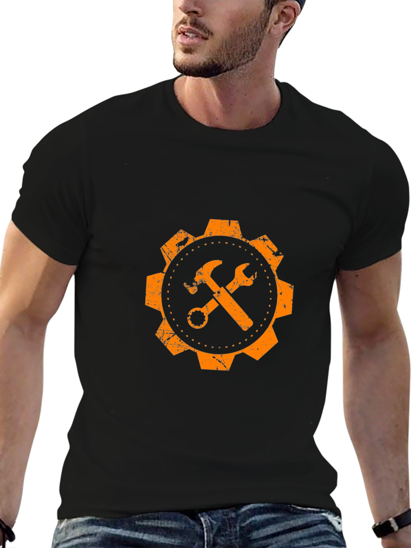 Orange Gear Hammer & Wrench Graphic T-Shirt