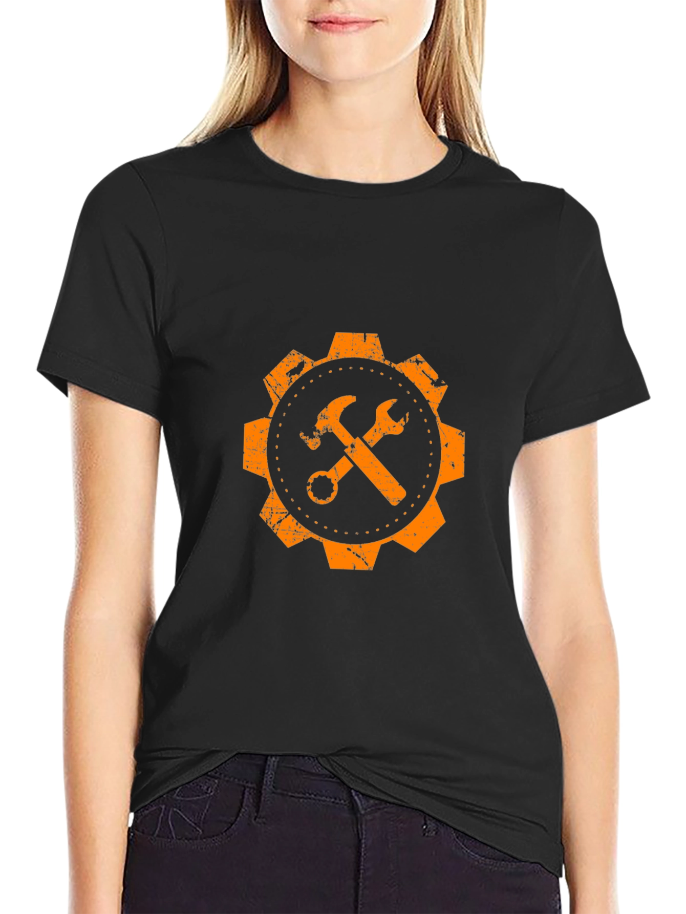 Orange Gear Hammer & Wrench Graphic T-Shirt
