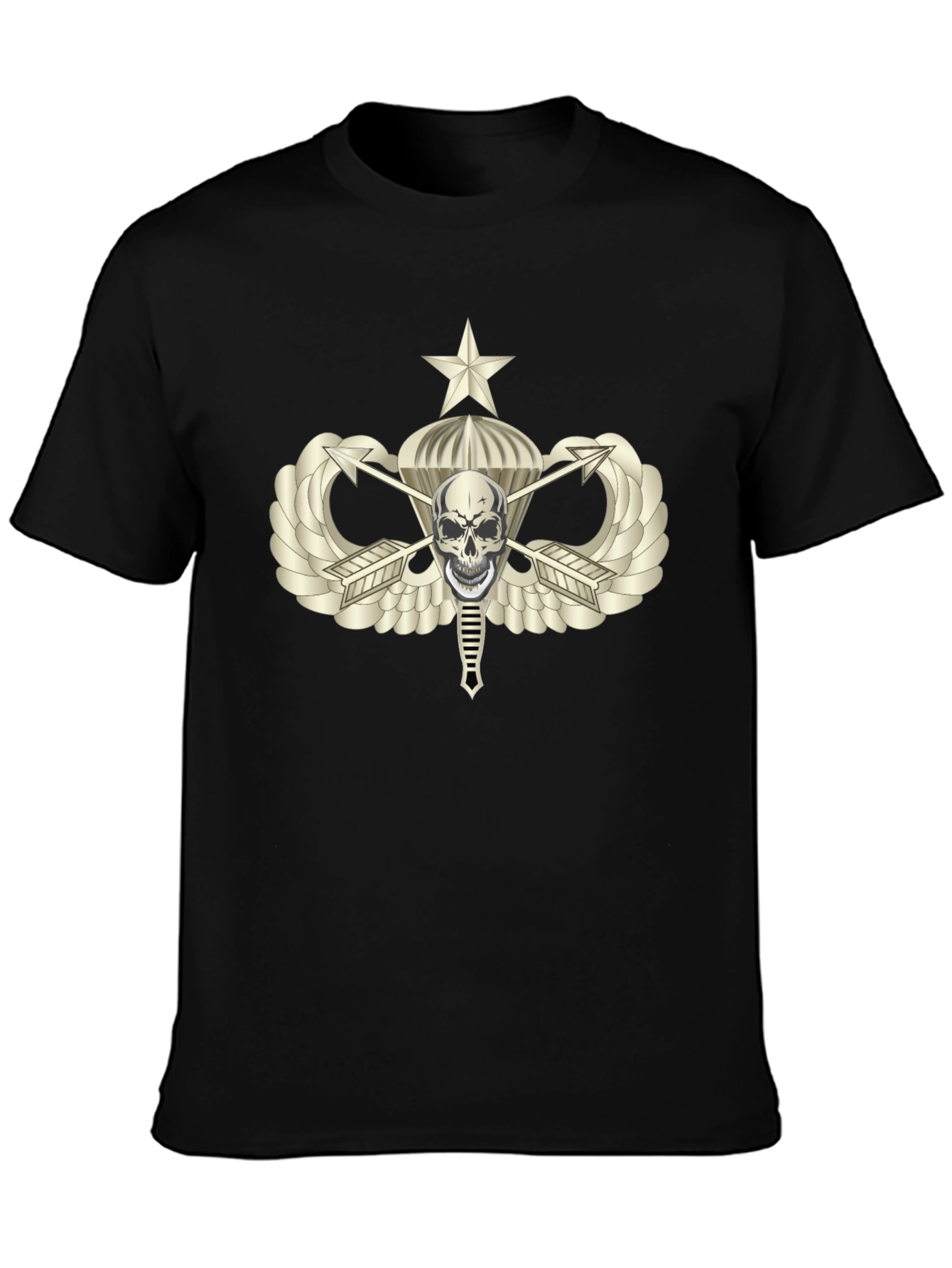 Skull Airborne T-Shirt - Black Cotton Graphic Tee