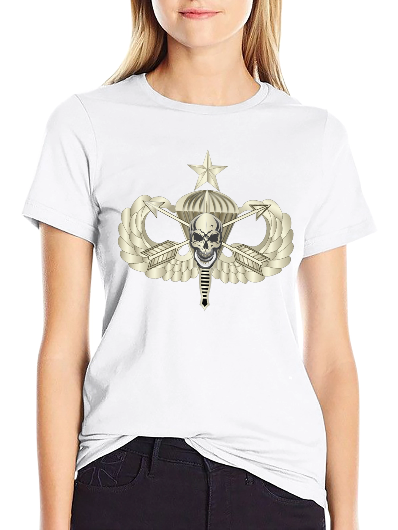 Skull Airborne T-Shirt - Black Cotton Graphic Tee
