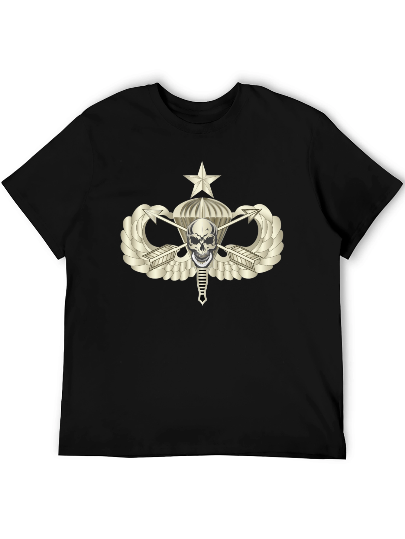 Skull Airborne T-Shirt - Black Cotton Graphic Tee