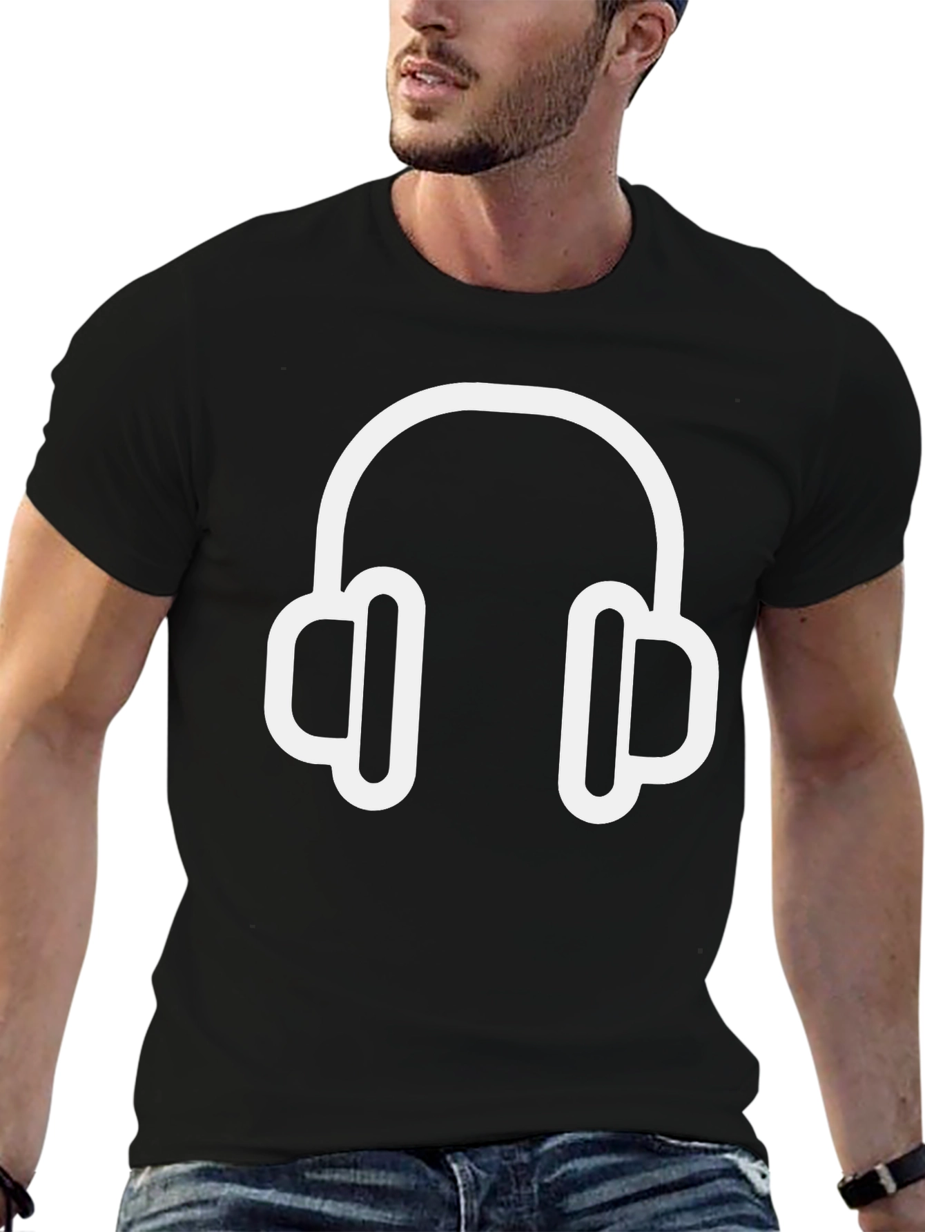 Headphones Graphic Black T-Shirt