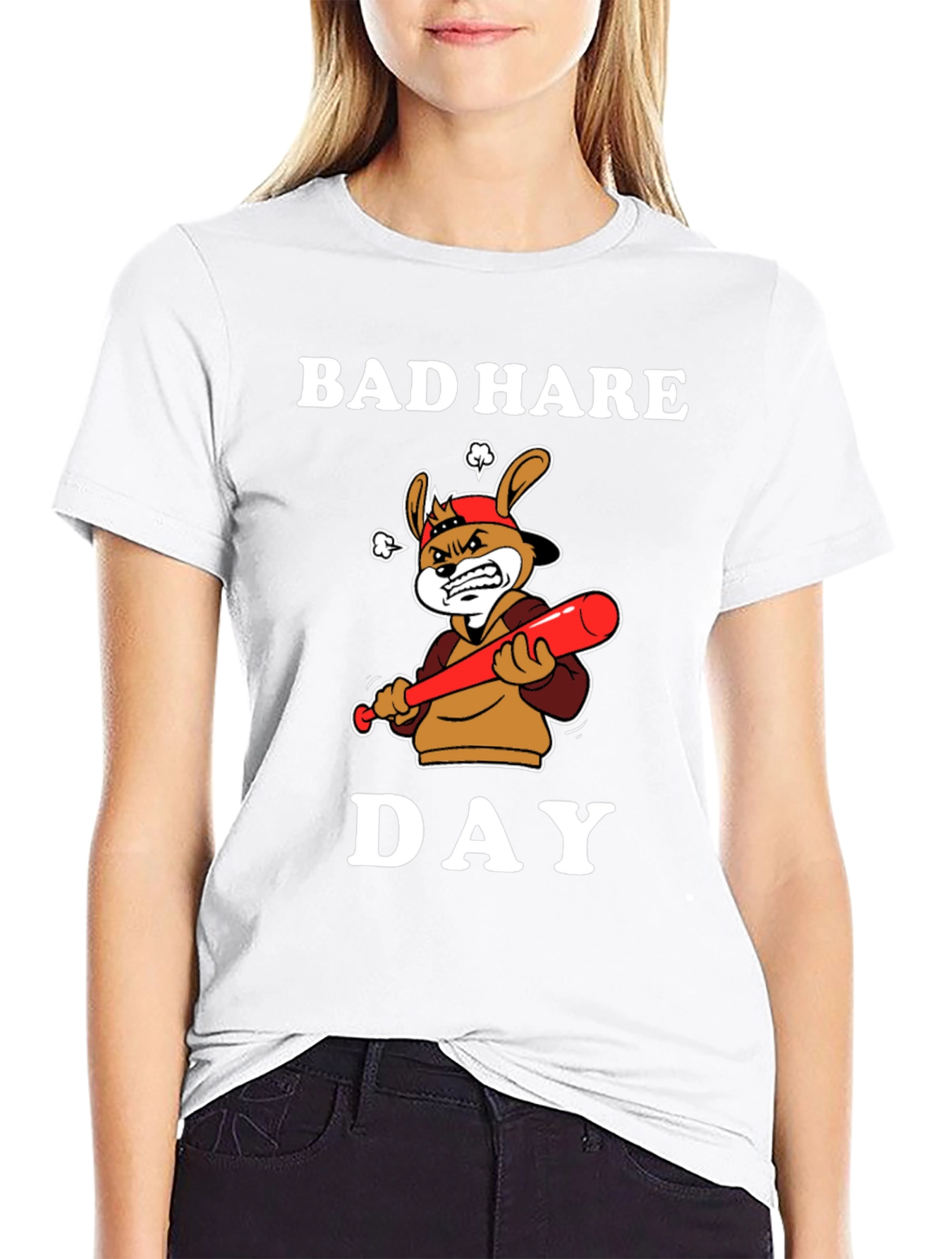 Bad Hare Day T-Shirt - Angry Baseball Bunny Tee