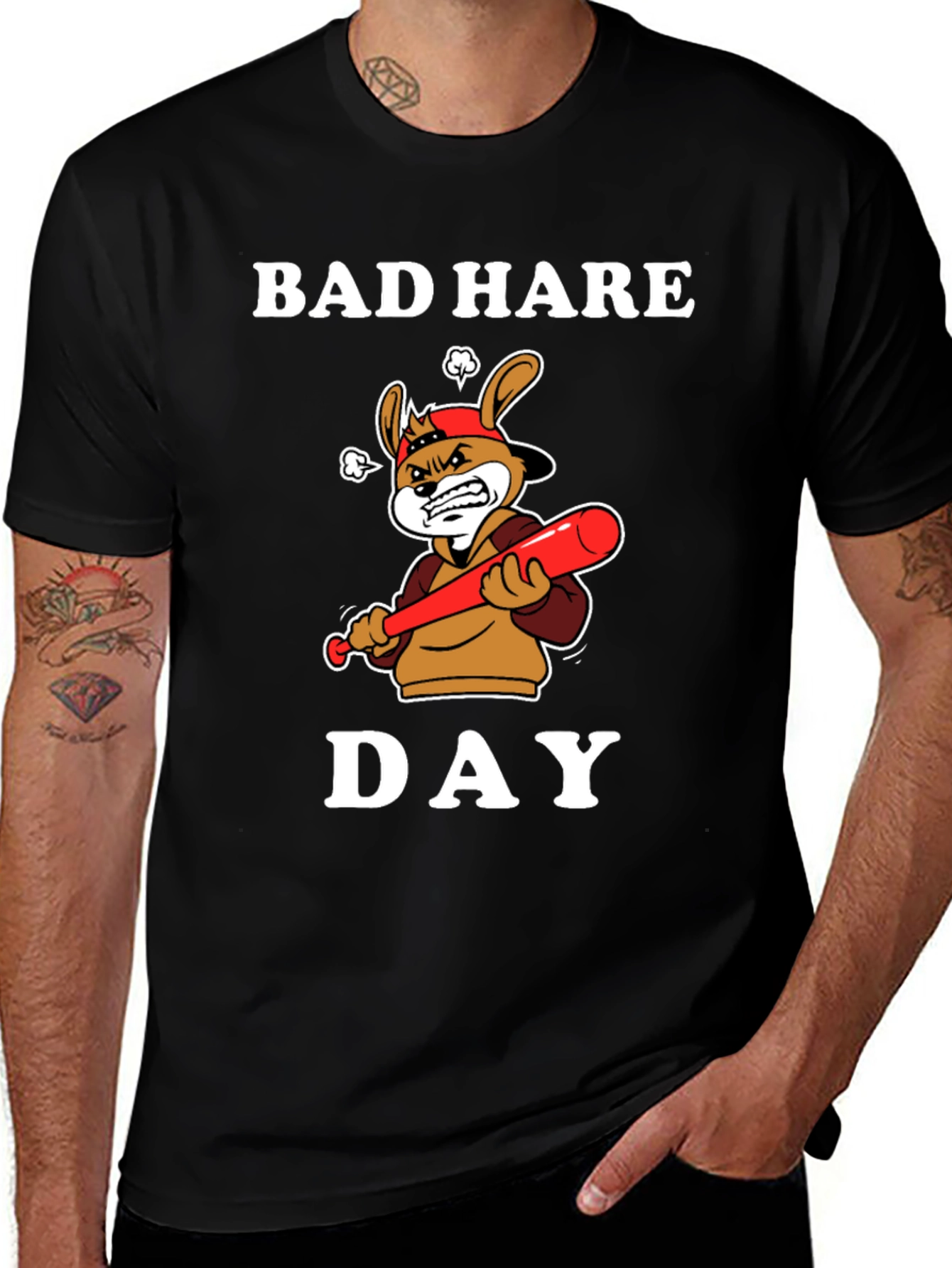 Bad Hare Day T-Shirt - Angry Baseball Bunny Tee