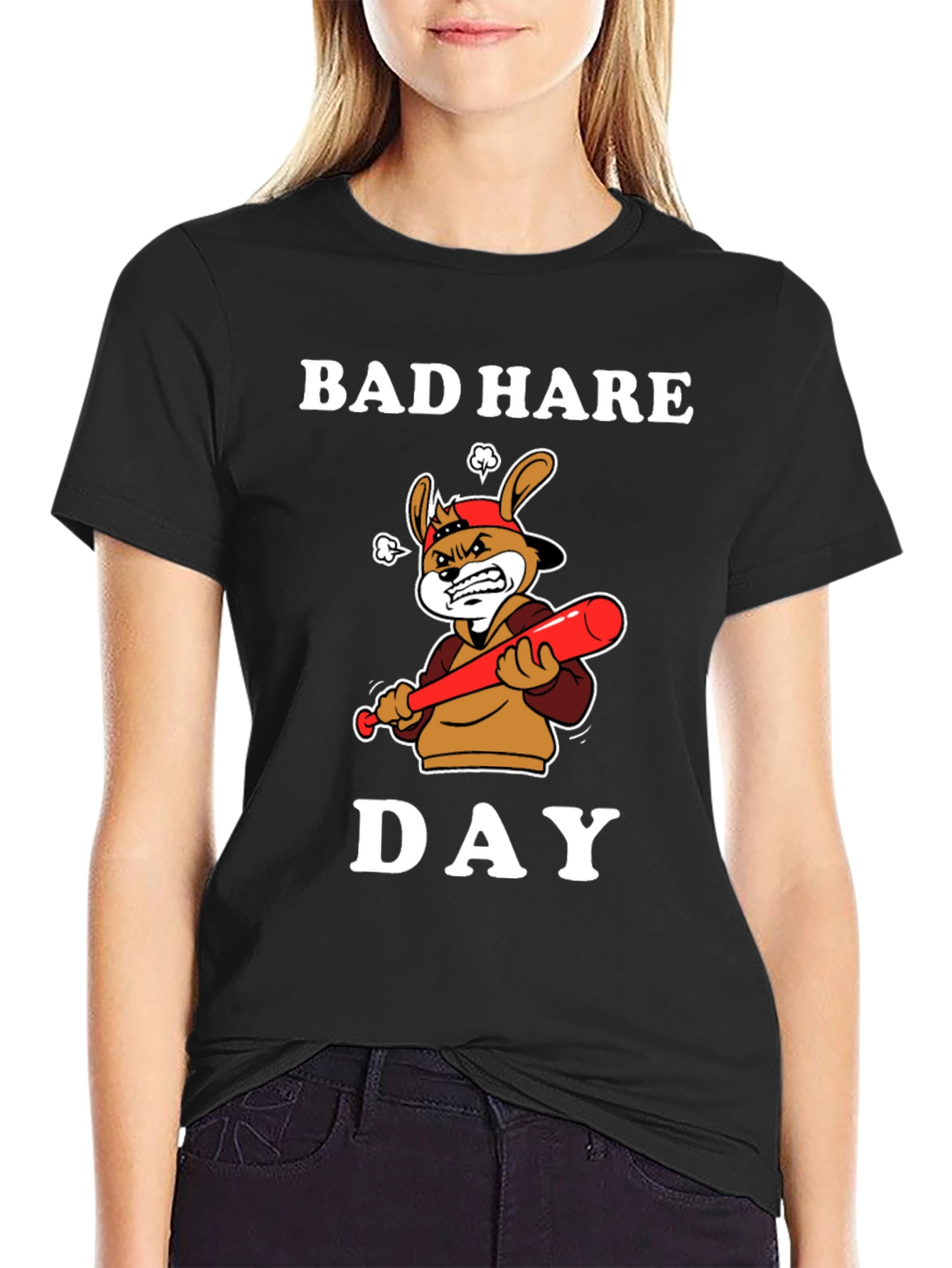 Bad Hare Day T-Shirt - Angry Baseball Bunny Tee