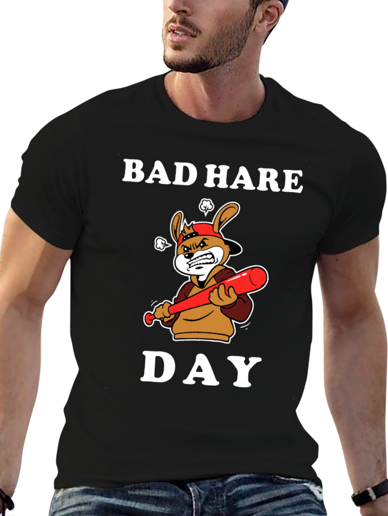 Bad Hare Day T-Shirt - Angry Baseball Bunny Tee