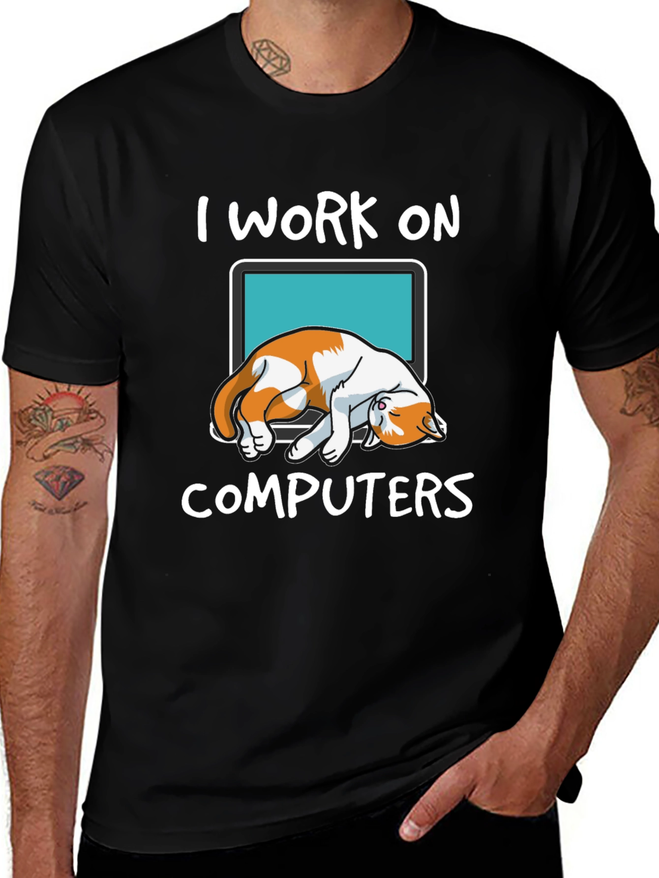 I Work On Computers Cat Graphic T-Shirt