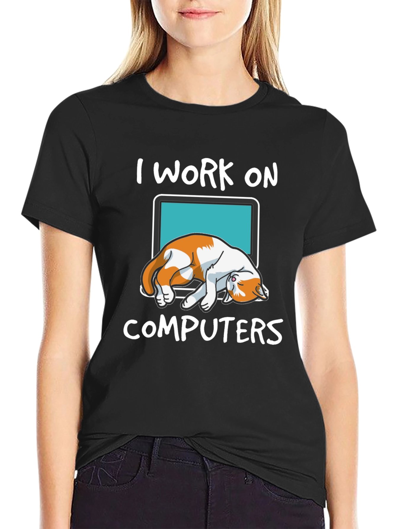 I Work On Computers Cat Graphic T-Shirt