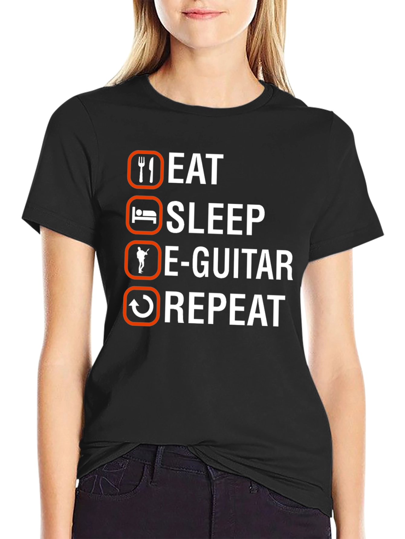 Eat Sleep E-Guitar Repeat Black T-Shirt