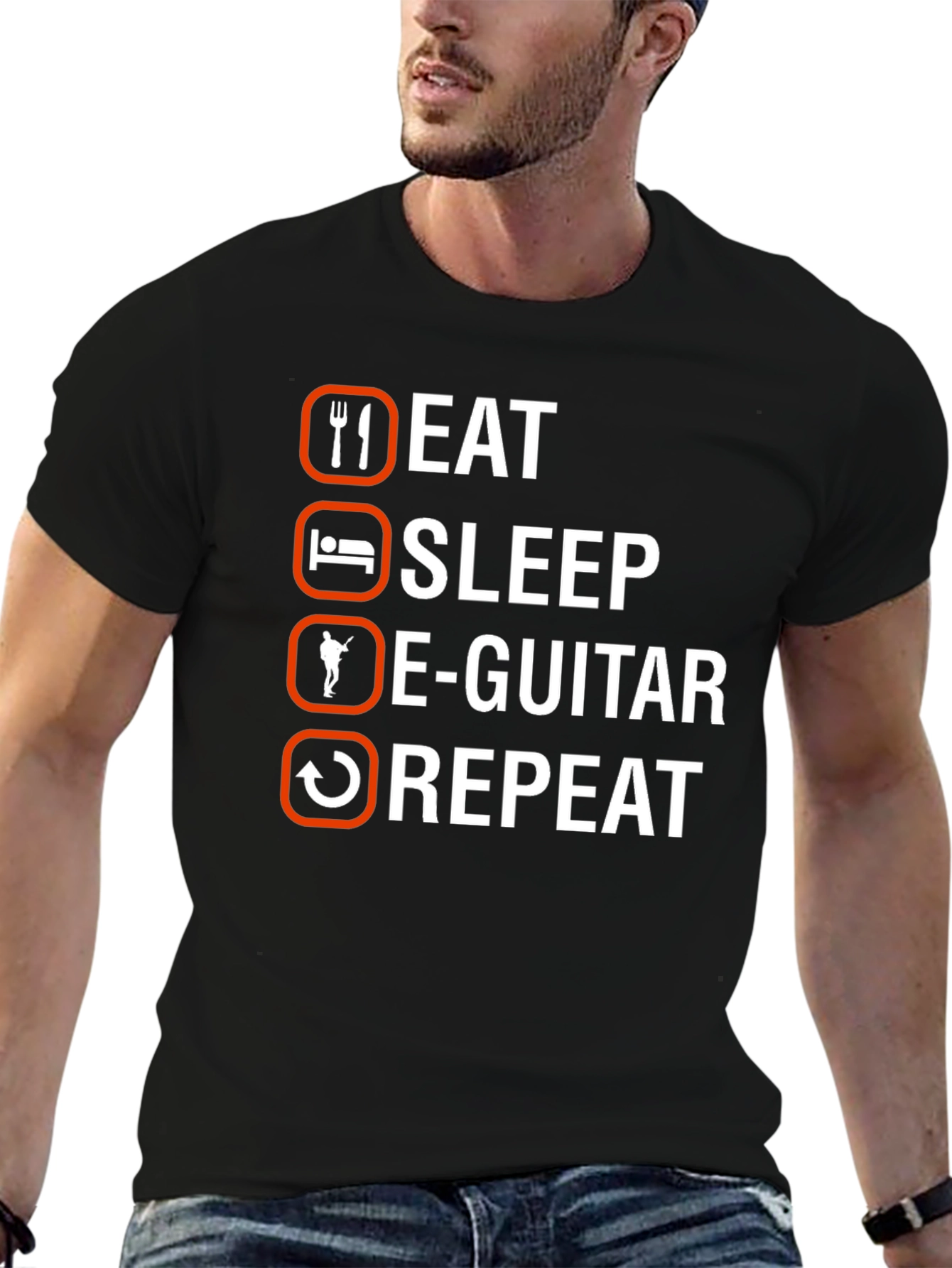 Eat Sleep E-Guitar Repeat Black T-Shirt