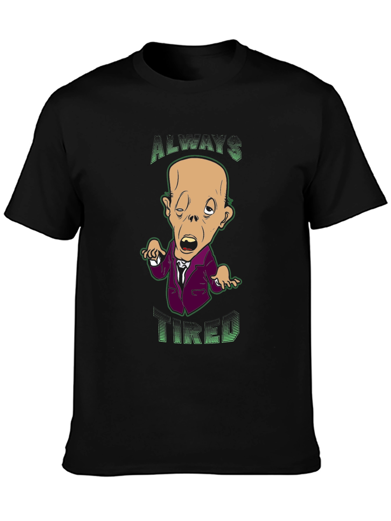 Always Tired Cartoon Graphic Black T-Shirt