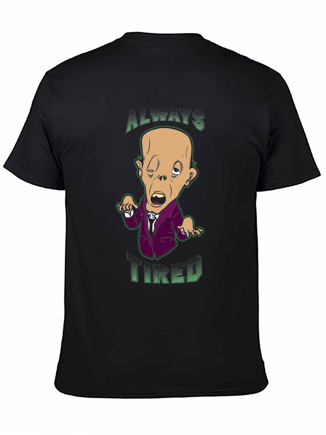 Always Tired Cartoon Graphic Black T-Shirt