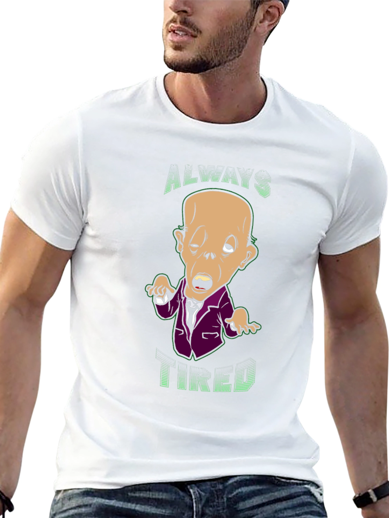Always Tired Cartoon Graphic Black T-Shirt