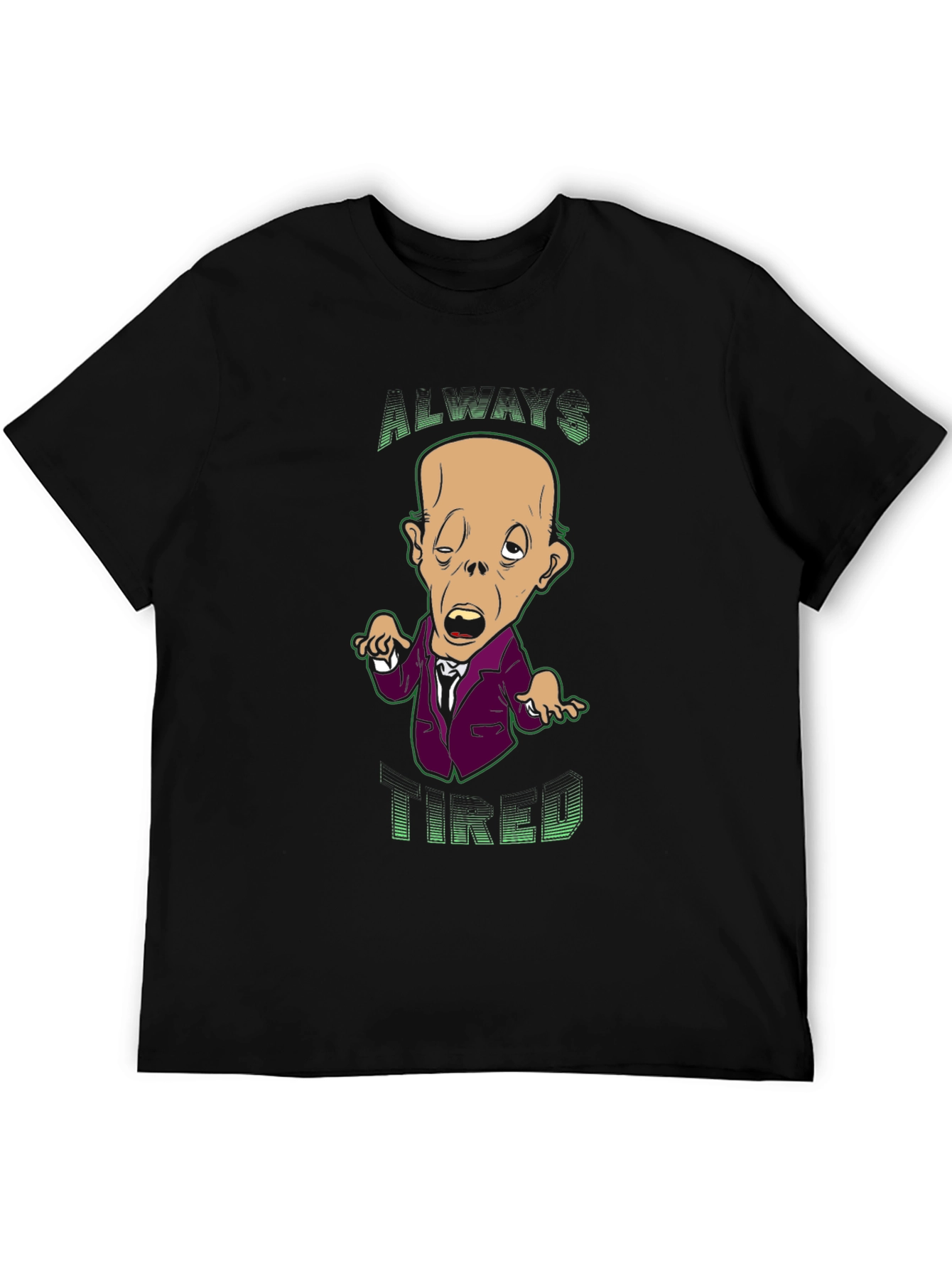 Always Tired Cartoon Graphic Black T-Shirt