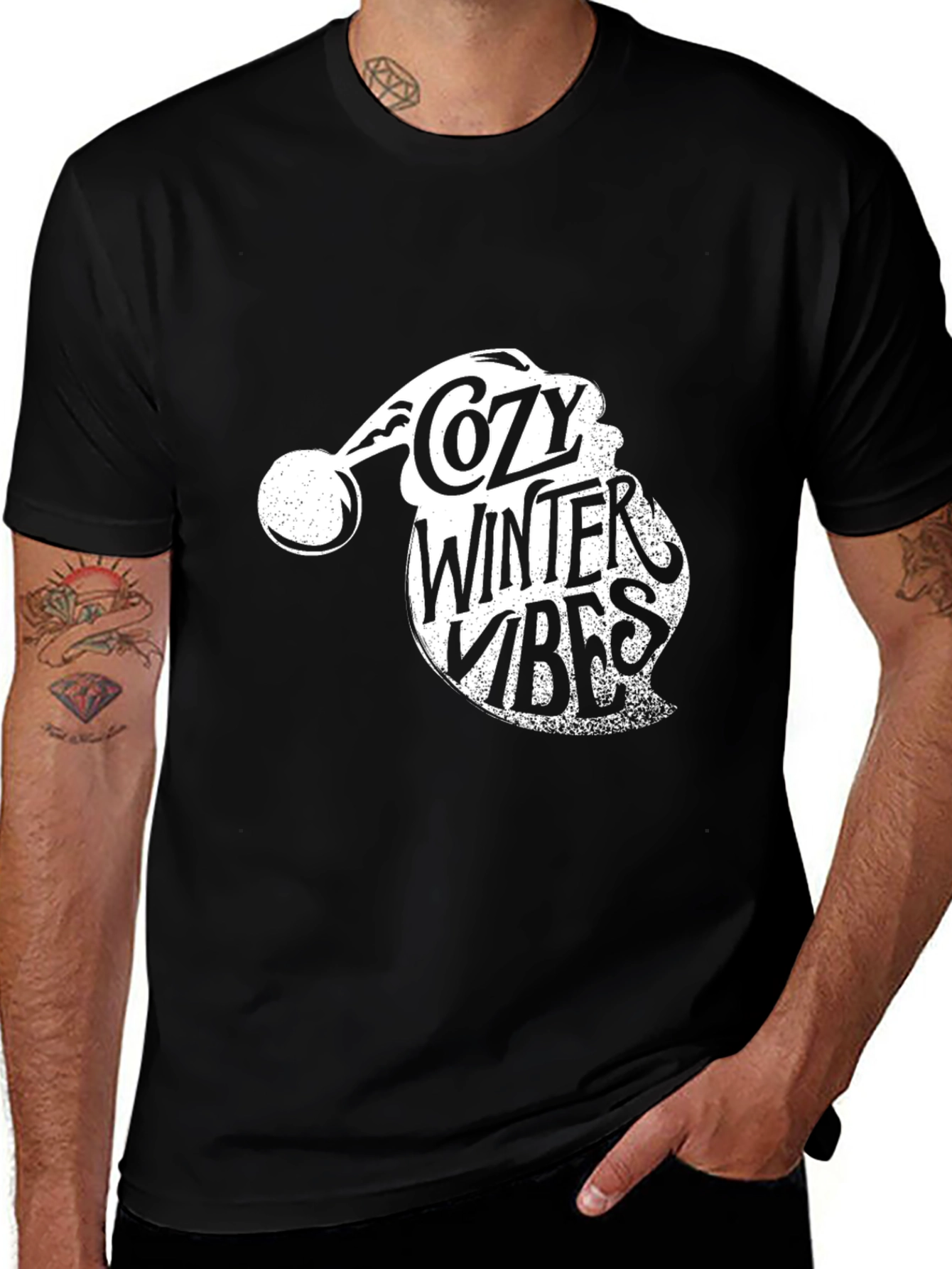 Cozy Winter Vibes Santa Hat Graphic Tee