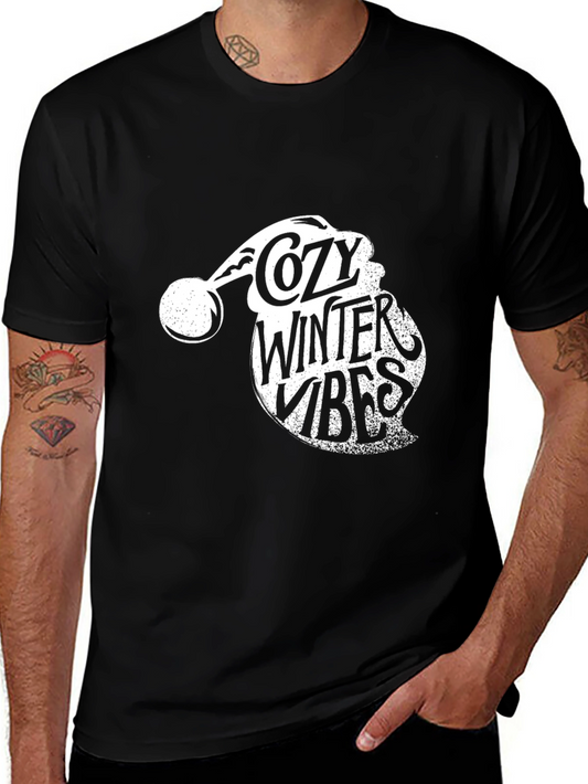 Cozy Winter Vibes Santa Hat Graphic Tee