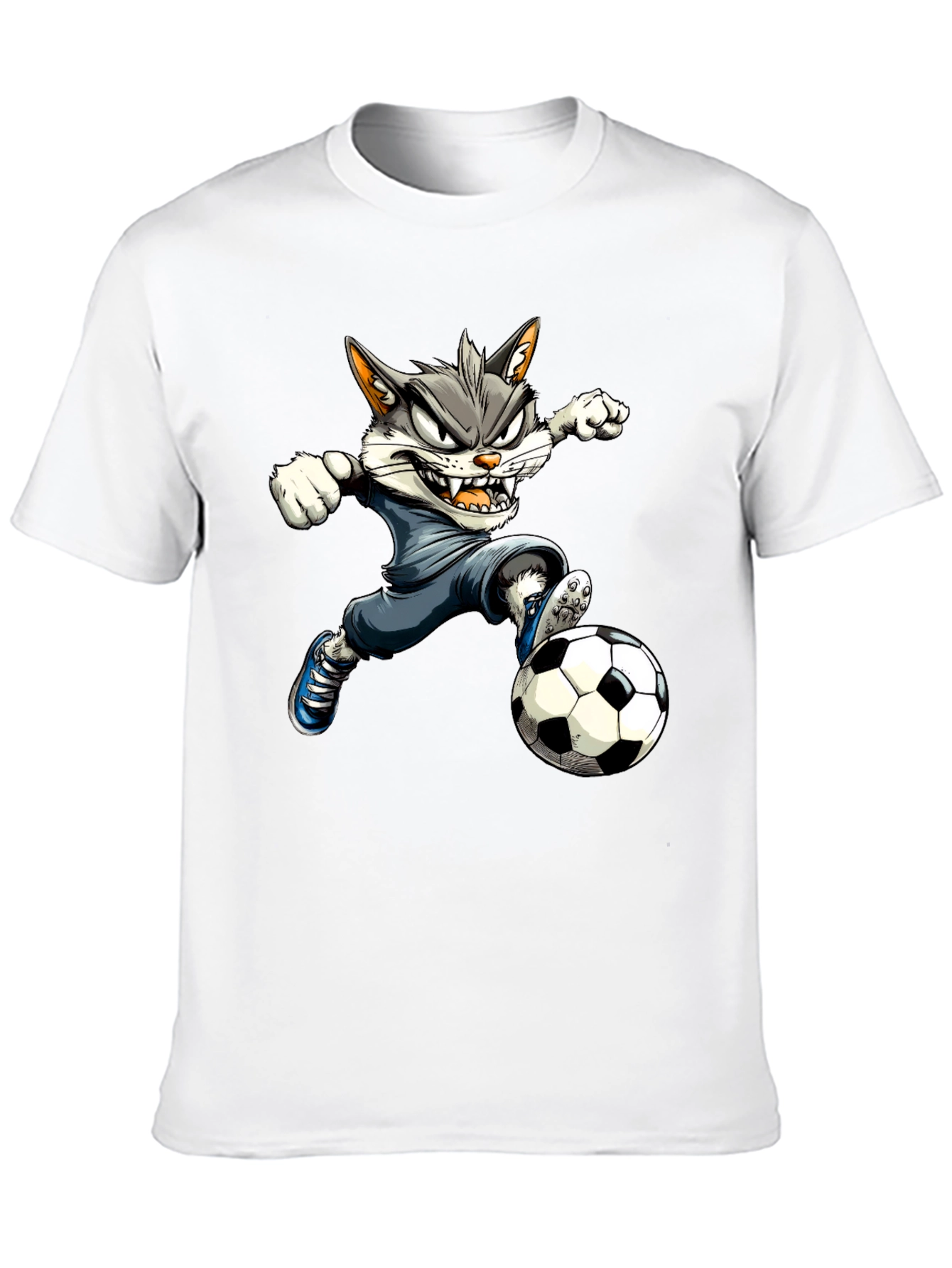 Cartoon Cat Soccer T-Shirt - Black Graphic Tee