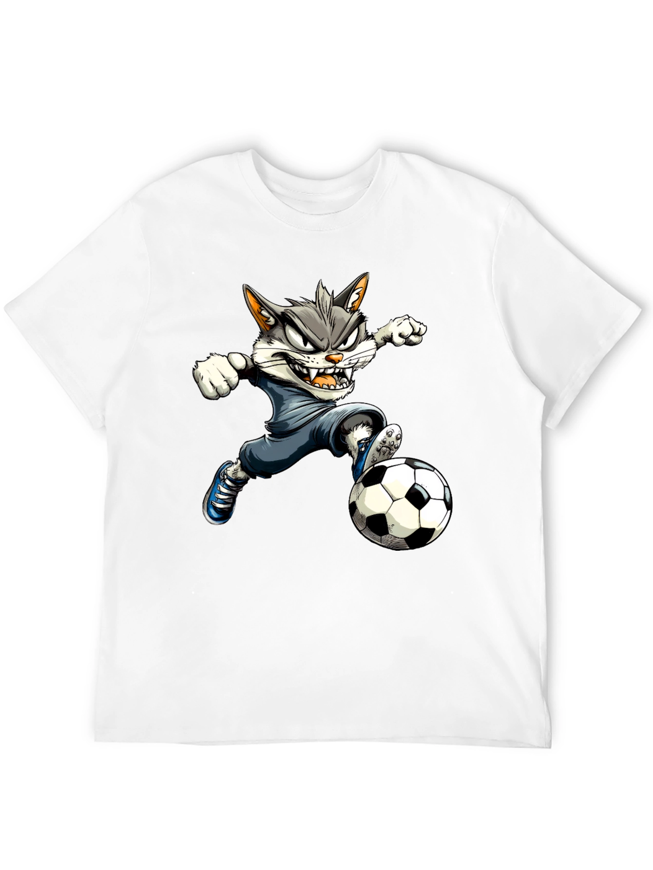 Cartoon Cat Soccer T-Shirt - Black Graphic Tee