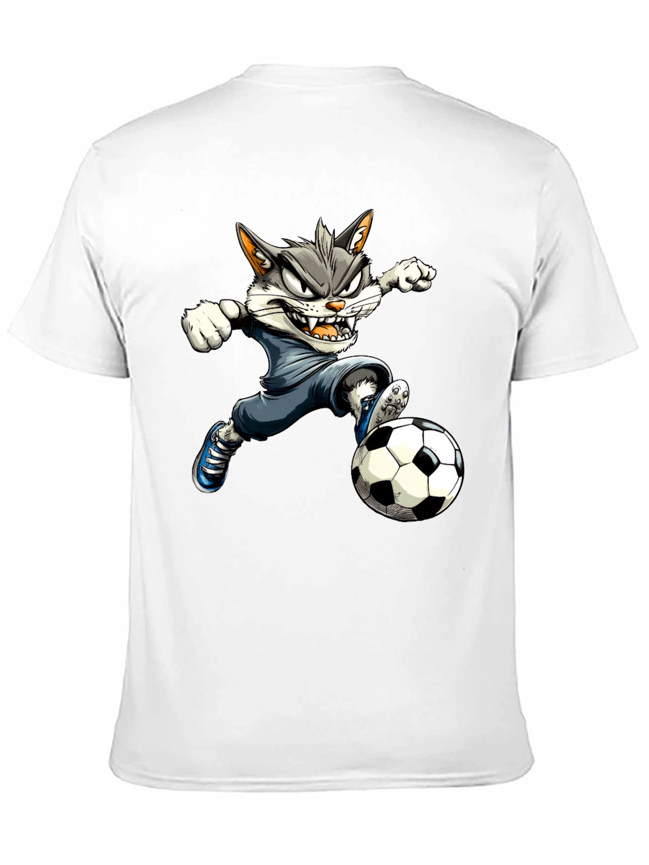 Cartoon Cat Soccer T-Shirt - Black Graphic Tee