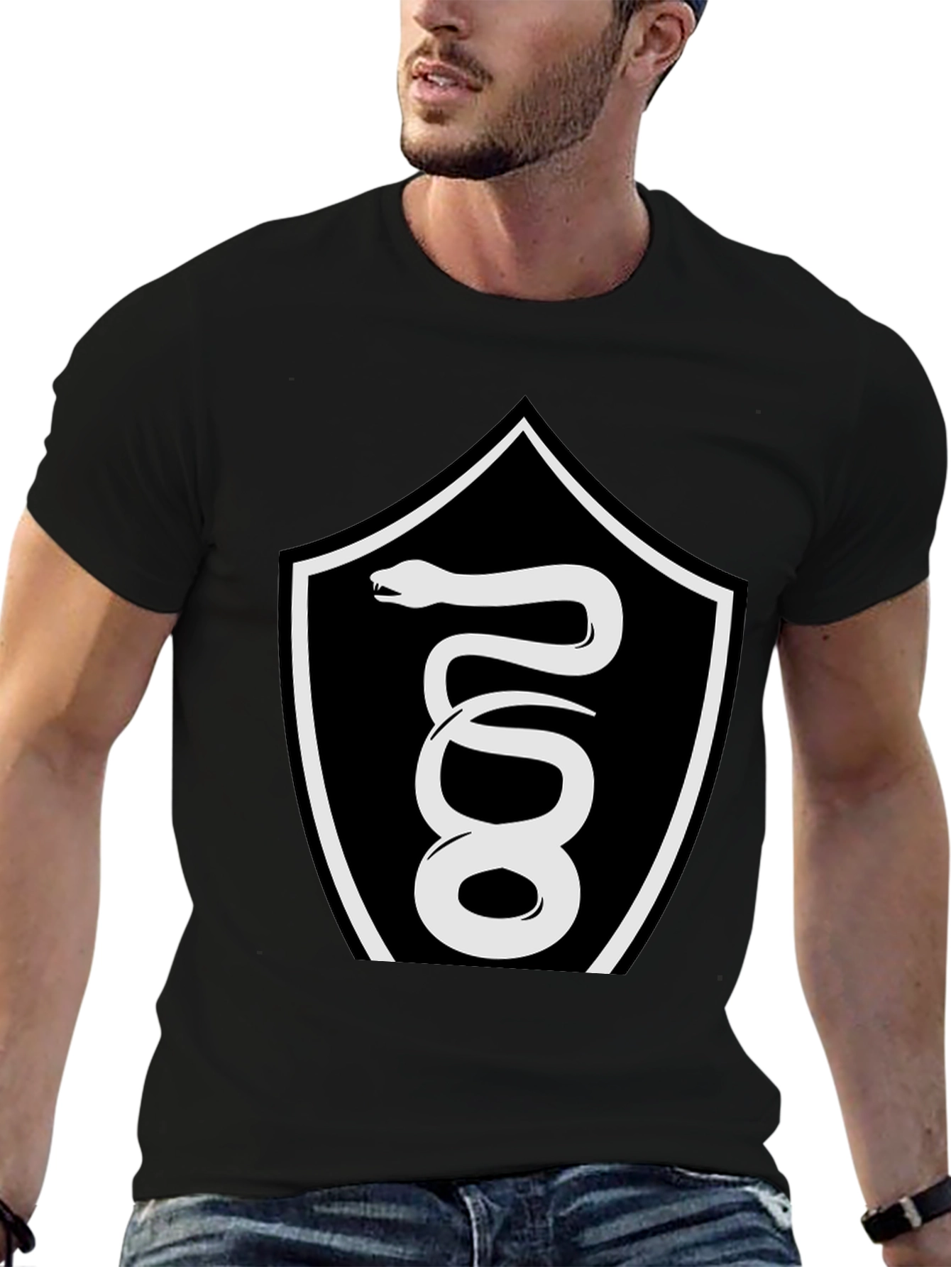 Black T-Shirt with Serpent Crest Graphic