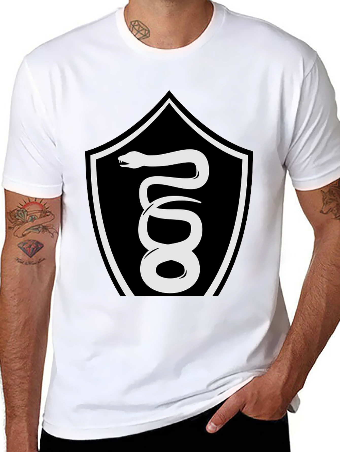 Black T-Shirt with Serpent Crest Graphic