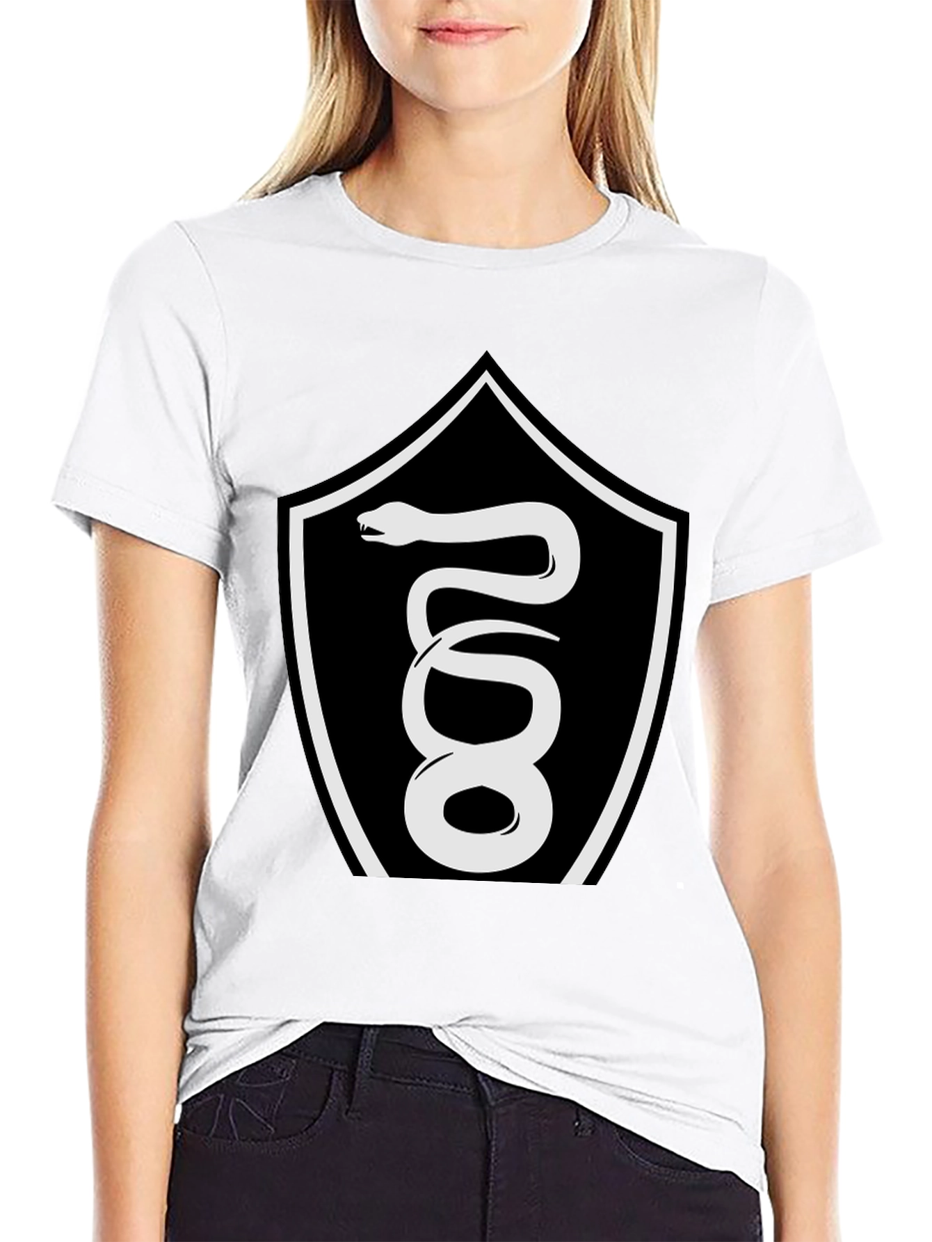 Black T-Shirt with Serpent Crest Graphic
