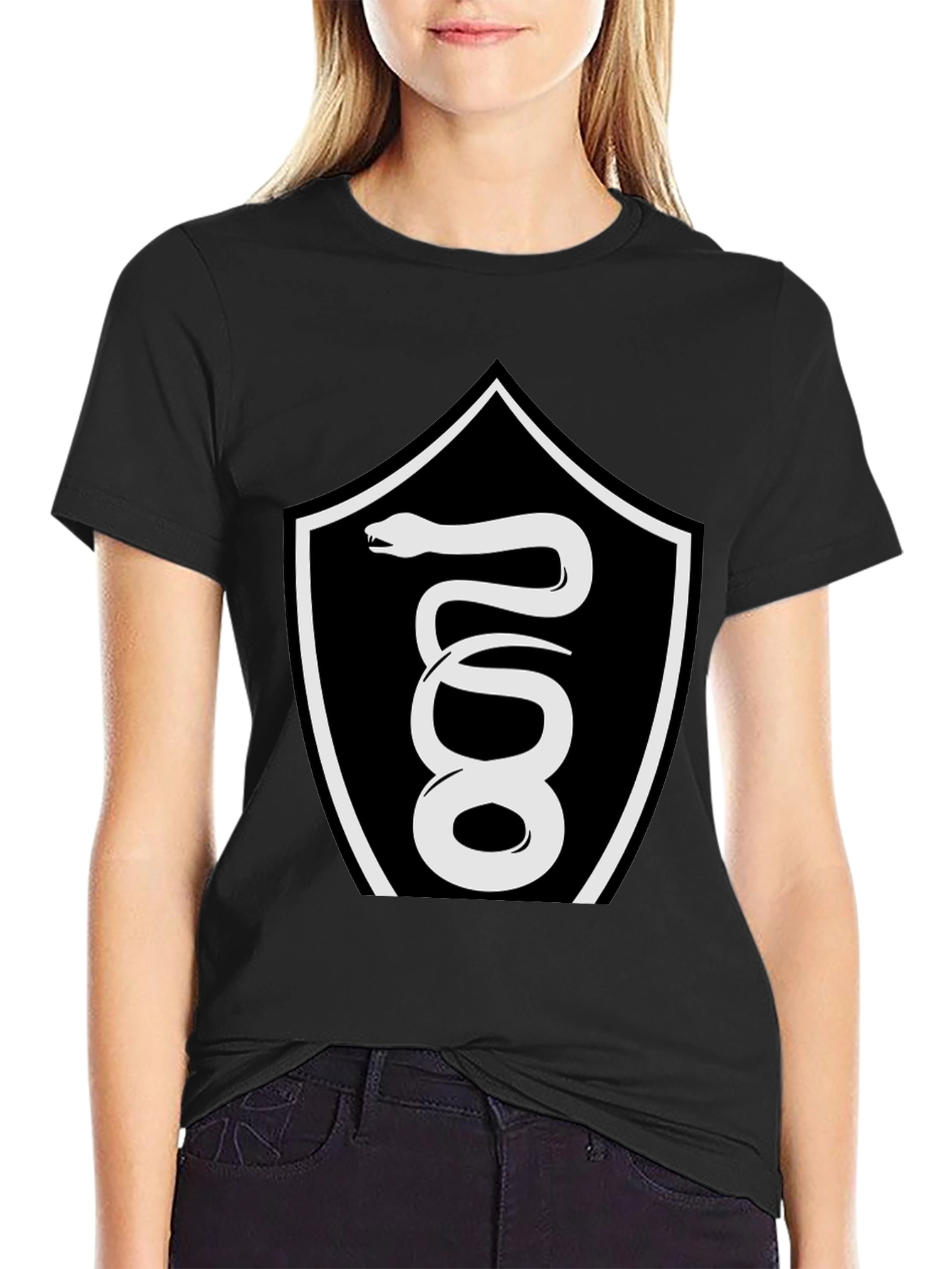 Black T-Shirt with Serpent Crest Graphic