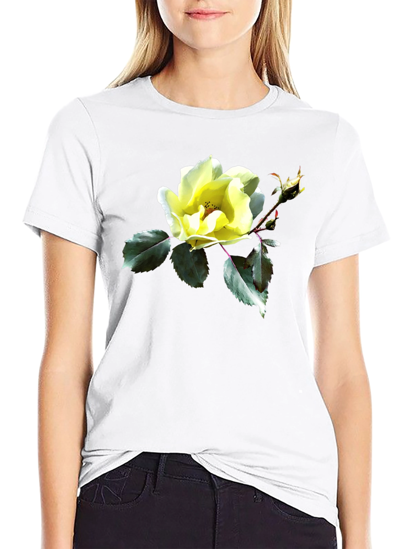 Floral Graphic T-Shirt - Yellow Rose Design